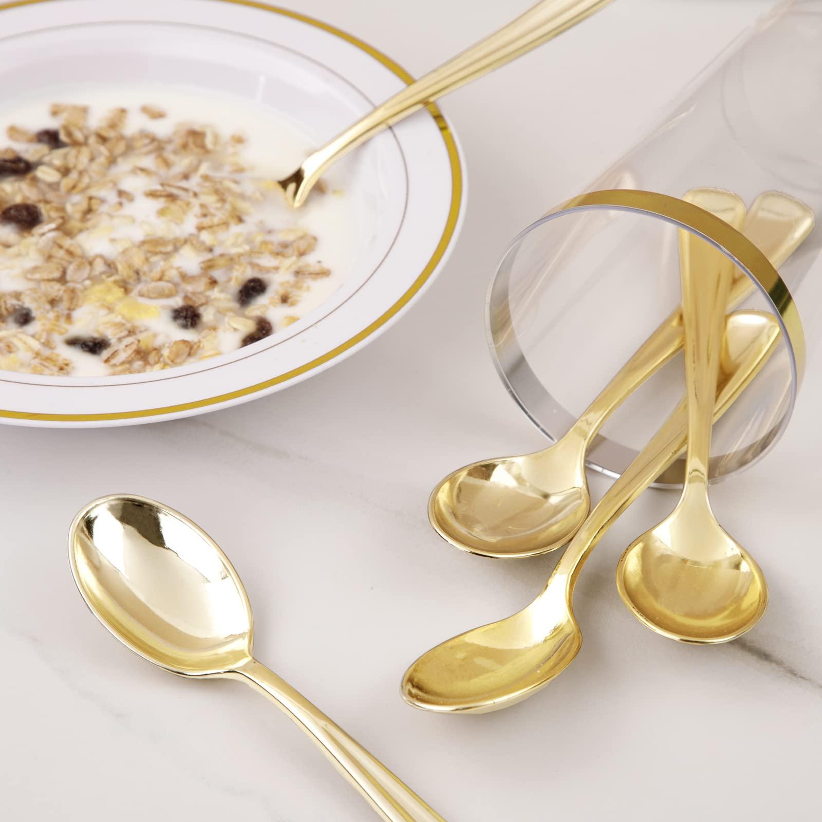 Liacere 200 Pack Gold Plastic Spoons - 6.7 inch Heavy Duty Plastic Spoons - Heavyweight Gold Disposable Spoons for Parties & Weddings & Restaurants & New Year - Image 7