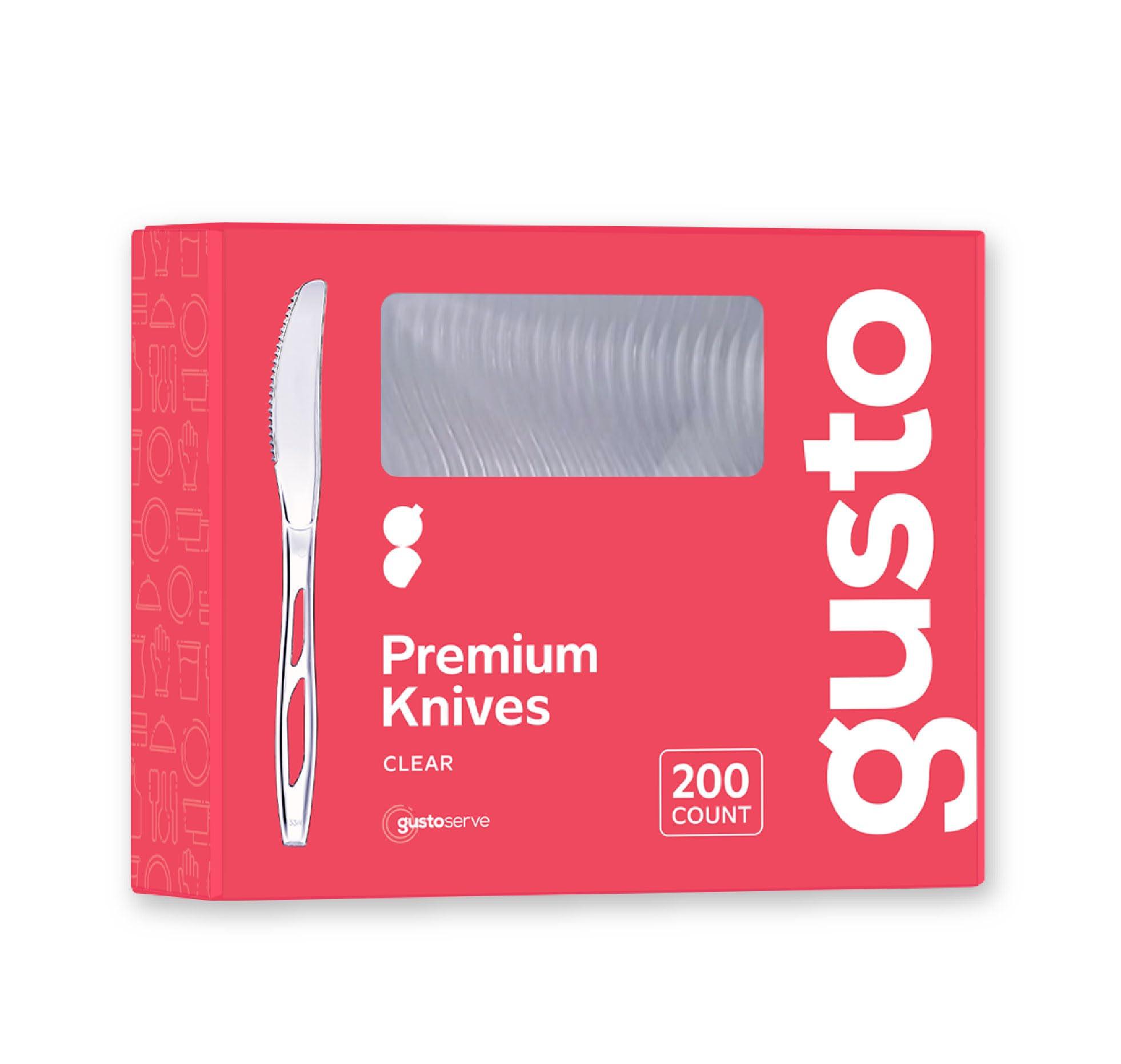 Comfy Package [200 Count Premium Heavyweight Disposable Knives - Clear Plastic Knives Heavy Duty, Perfect for Parties, Events, and Catering