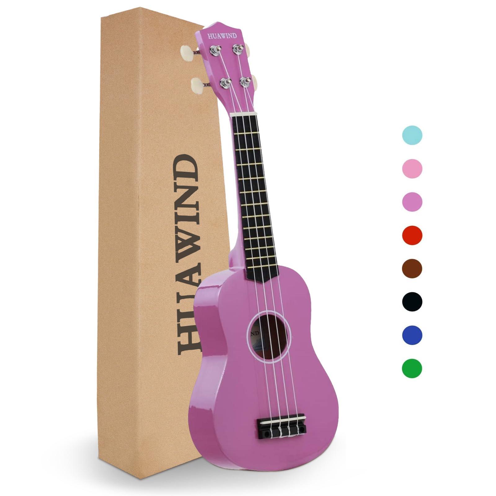 HUAWIND Ukulele, 21 inch Soprano Ukulele For Beginners, Hawaii Ukelele Four String Wood Uke for Starter (Violet)