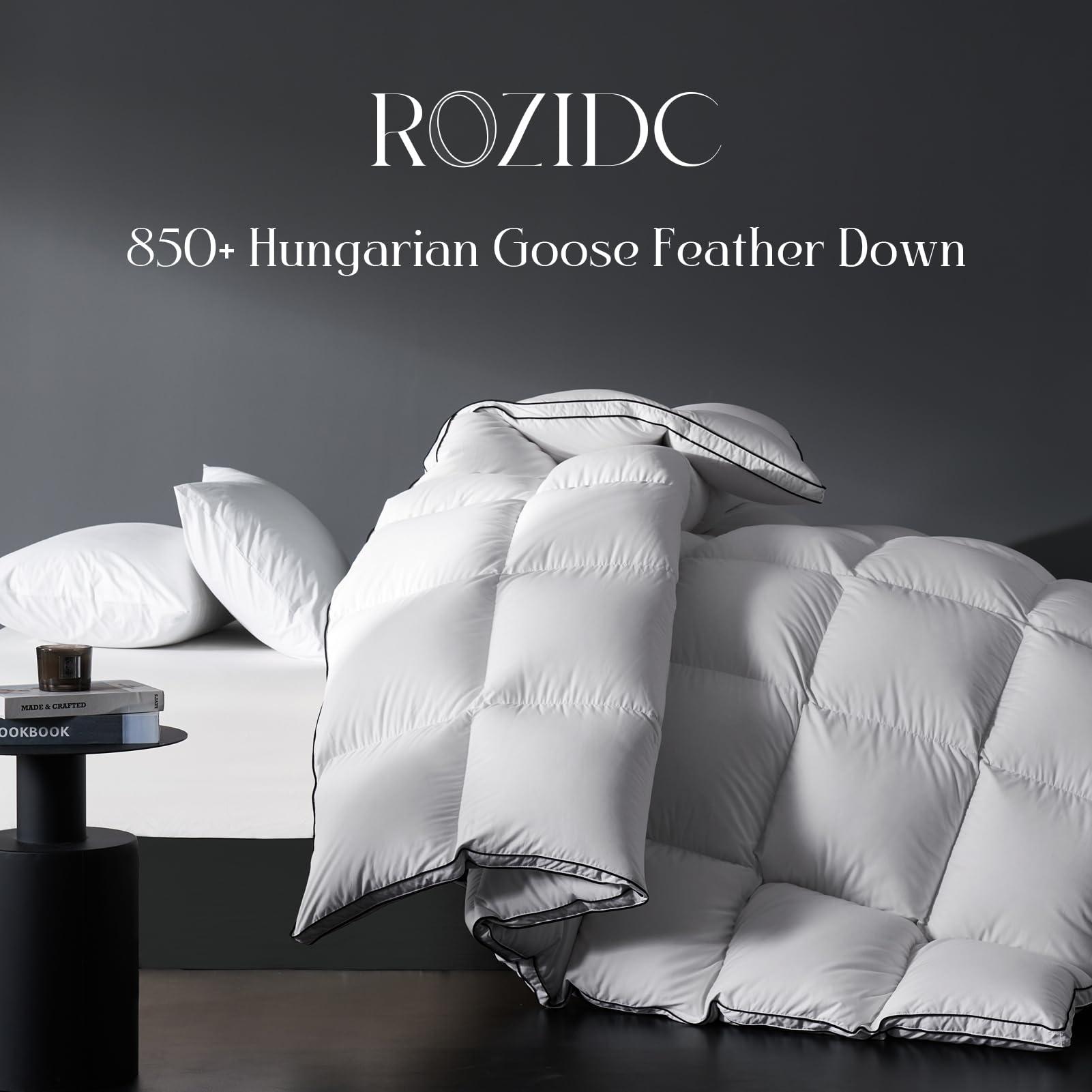 ROZIDC 850 Fill Power Hungarian Goose Feather Down Duvet King Size,Soft 100% Organic Cotton Fabric,Luxurious All Season Duvet Insert,Fluffy Medium Warmth Down Comforter,60 oz(White,106x90 Inches) - Image 2