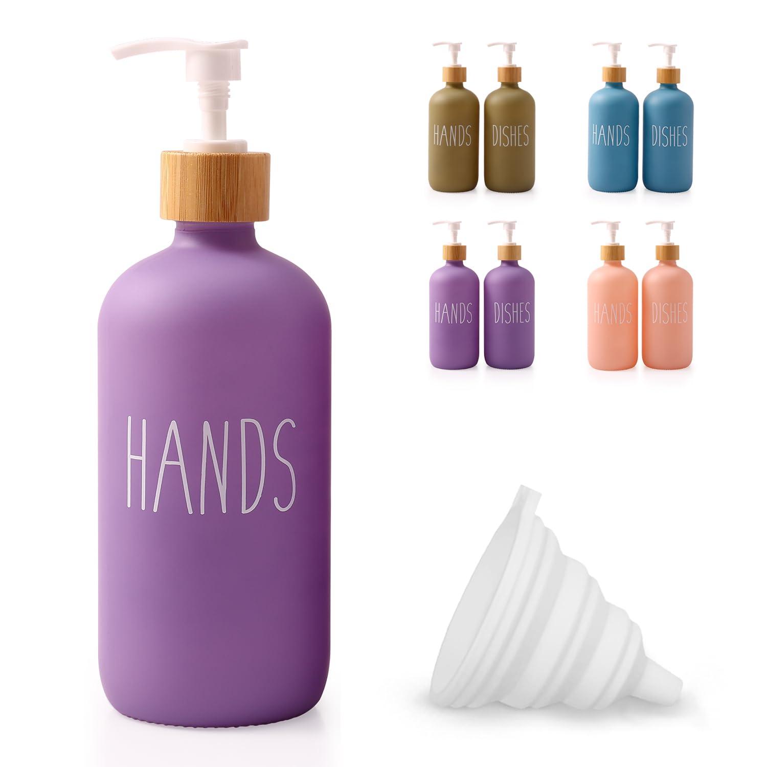 Loochica Lavender Glass Kitchen Soap Dispenser, Detergent Dispenser or Hands Soap Dispenser for Kitchen Sink, Pink Soap Dispenser, Modern Purple Decor Soap Pump for Kitchen Organization