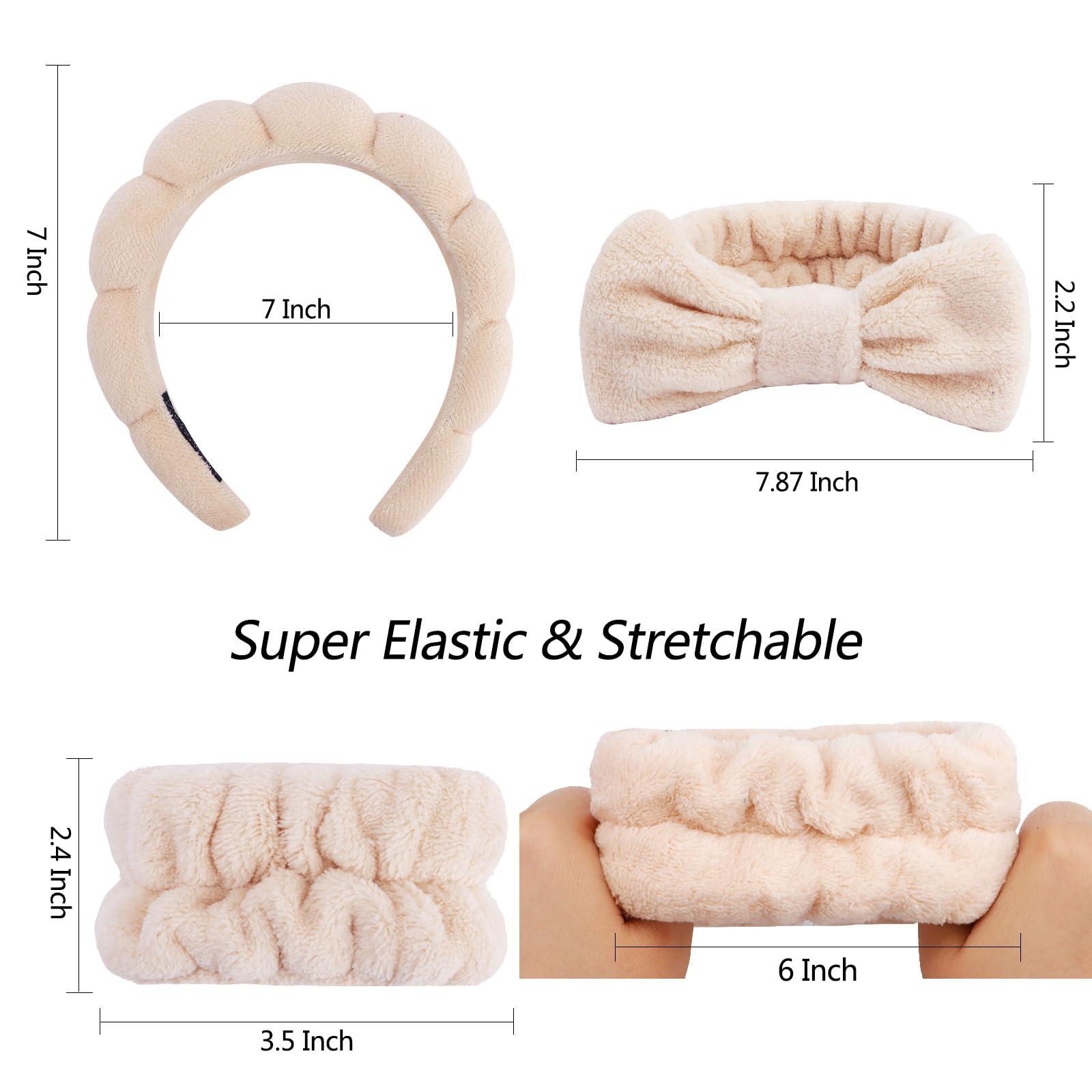 VELSCRUN 6 Pack Spa Headband, Makeup Headband, Face Wash Headbands, Skincare Headbands, Brown Sponge Hair Band Bow Tie Spa Head Band for Washing Face Wristband Set Hair Accessories for Women - Image 7