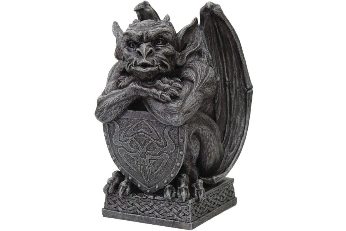 PTC 6.5 Inch Resin Medieval Gargoyle with Shield Protection Statue