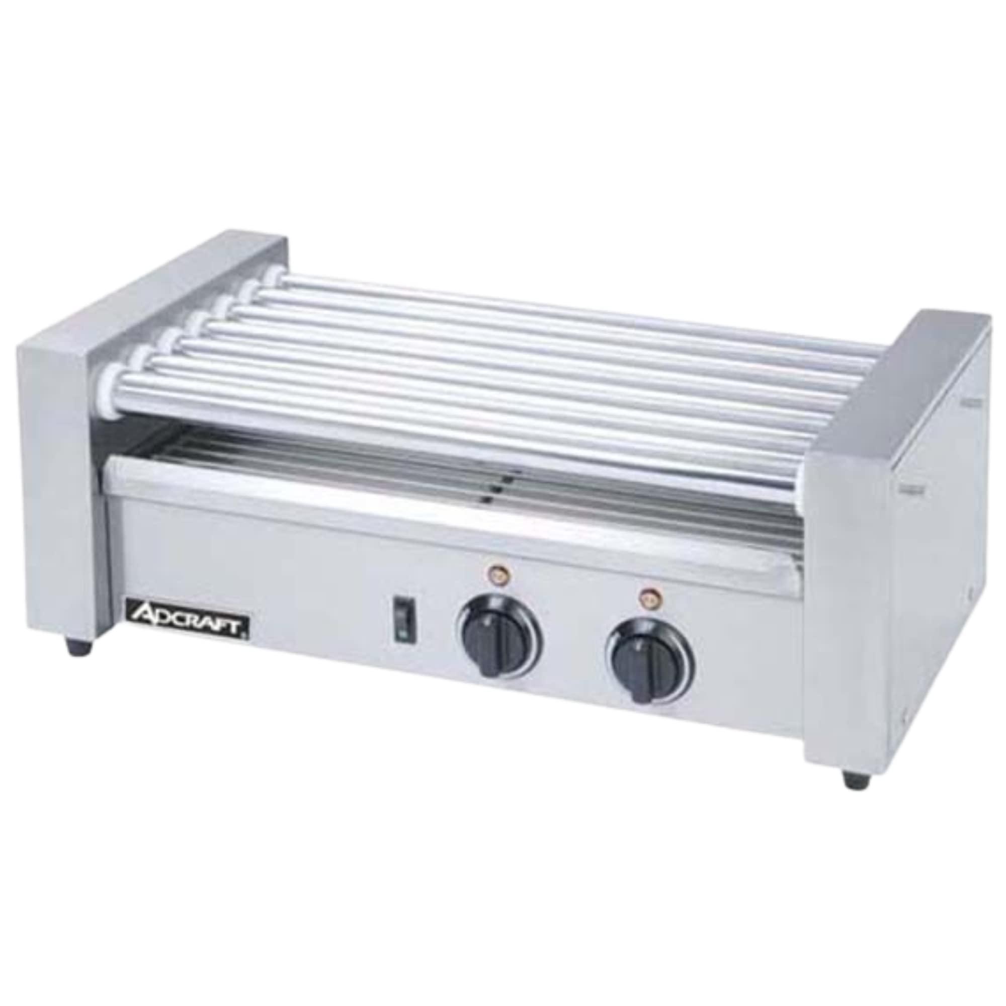 Adcraft RG-07 18 Hot Dog Roller Grill, 7-Roller, Stainless Steel, Flat Top, 560-Watts, 120v, NSF - Image 1