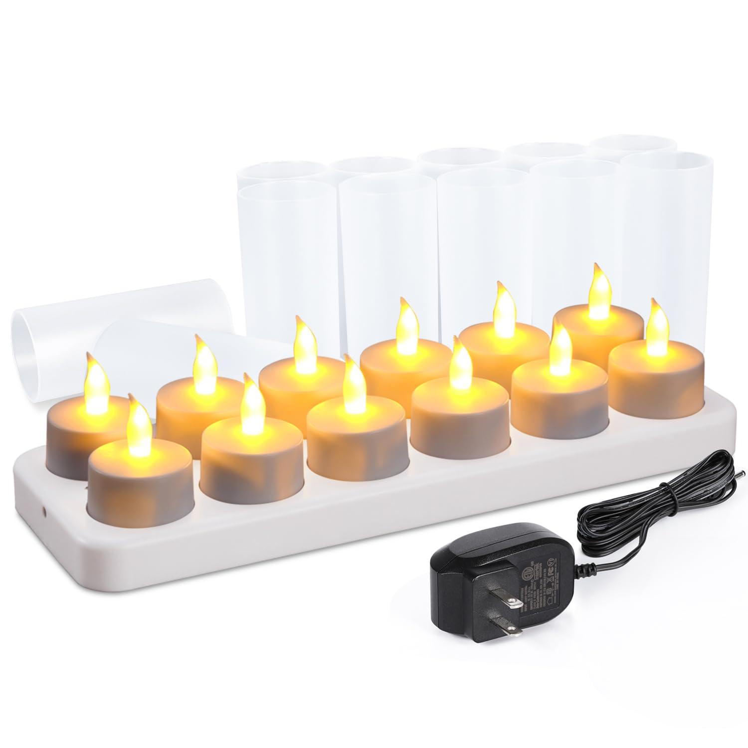 WoneNice Rechargeable Tea Lights Flickering Flameless Candles with Charging Base and AC Adapter, Romantic for Lantern Party Restaurants Weddings Christmas and Holiday Decoration