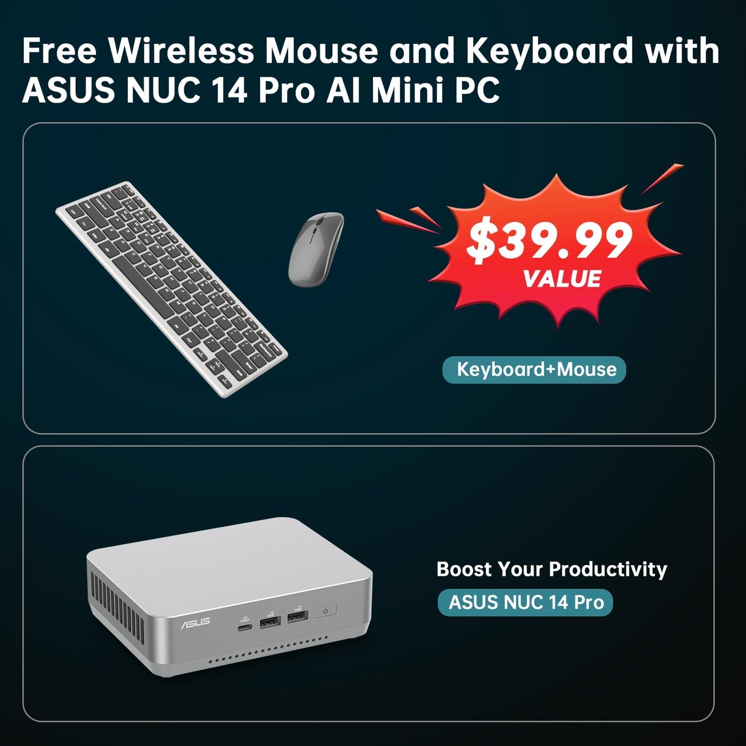 ASUS NUC 14 Pro+ AI Mini PC, Intel Ultra 9 185H (16C/22T, Up to 5.1GHz), 32GB DDR5 RAM, 1TB PCIe SSD, Mini Desktop Computer Win 11 Pro, WiFi 6E, BT 5.3, Thunderbolt 4, 8K HDR, VESA Mount Small PC - Image 4