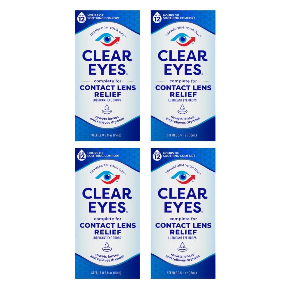 Clear Eyes Contact Lens Relief Soothing Eye Drops 0.50 oz (0.5 Fl Oz (Pack of 4))
