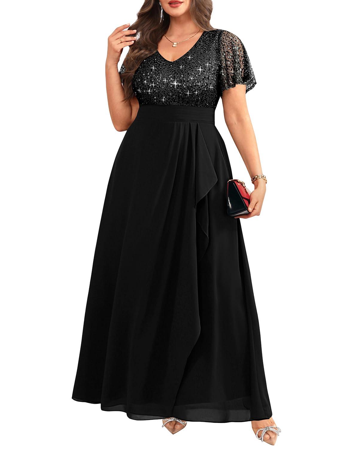 Pinup Fashion Women Plus Size Formal Dresses - Sequin Evening Gowns Wedding Guest Prom Long Dress - Image 4