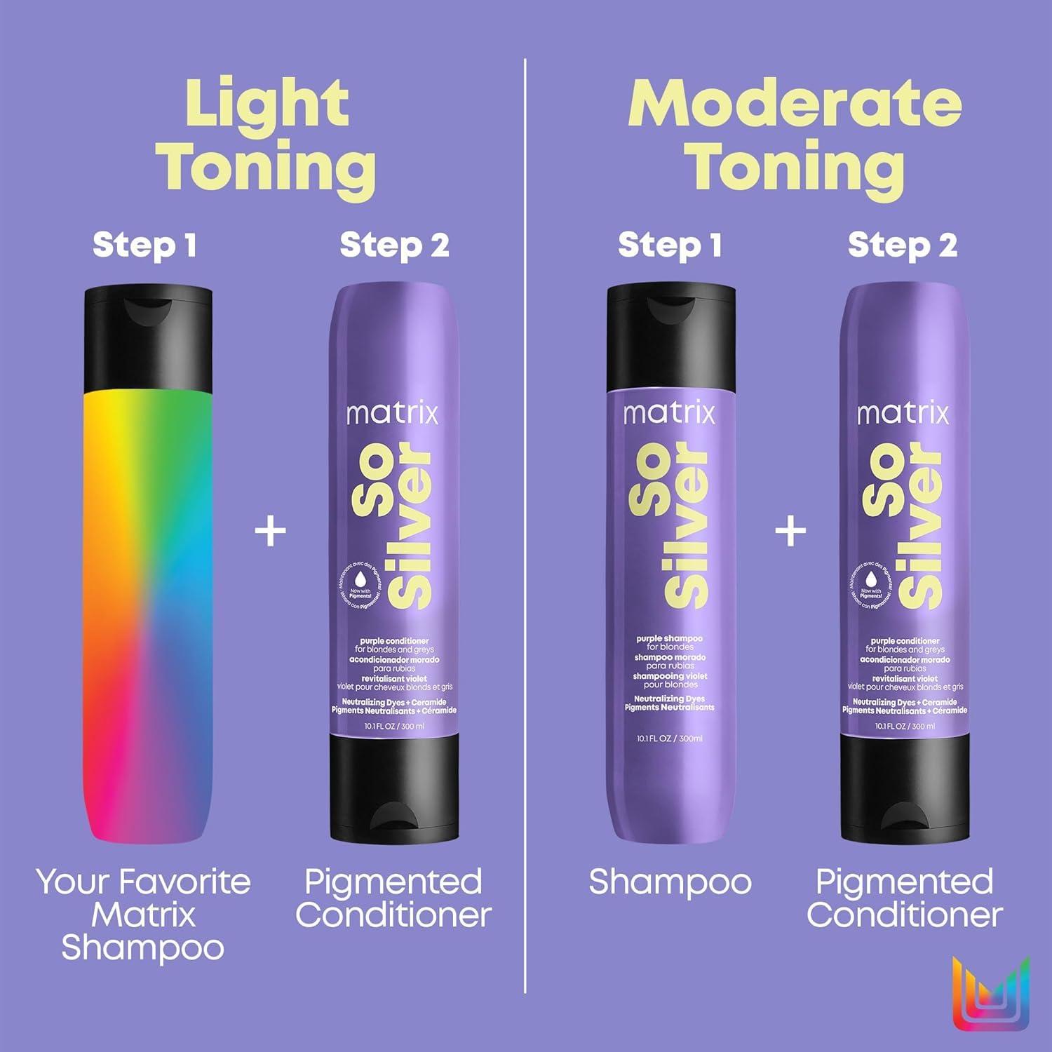 MATRIX So Silver Purple Shampoo and Pigmented Conditioner Set - Removes Brassy Yellow Undertones, Toning Conditioner For Blondes and Greys, Premium Salon Conditioner, Vegan - Image 6