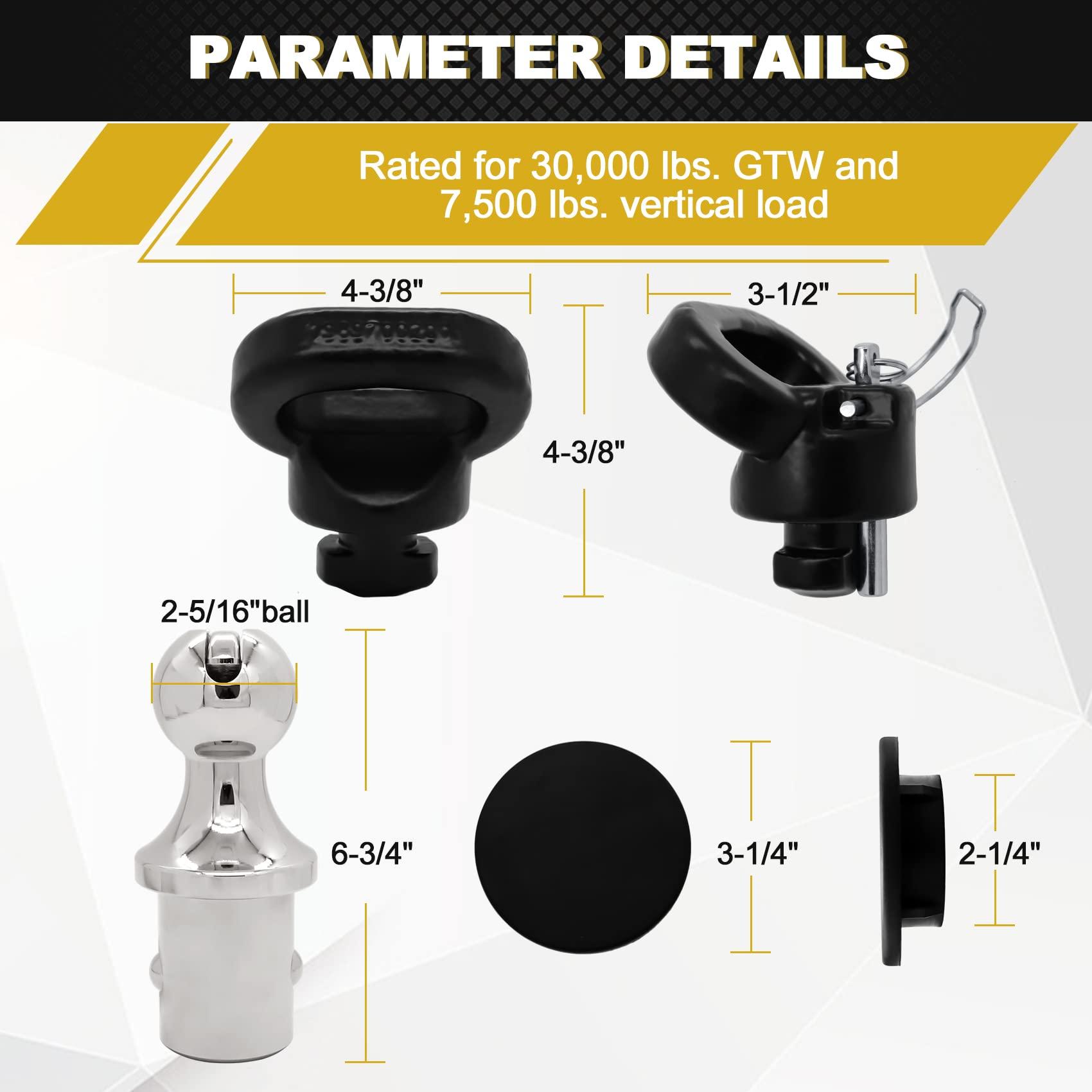 60618, Puck System Gooseneck Hitch Ball Kit, Compatible with 2013-2025 Dodge RAM 2500 3500, 2-5/16 Inch Gooseneck Ball for Truck Bed with 2 Gooseneck Safety Chain Anchors | 30000 lbs GTW/ 7500 lbs VTW - Image 6