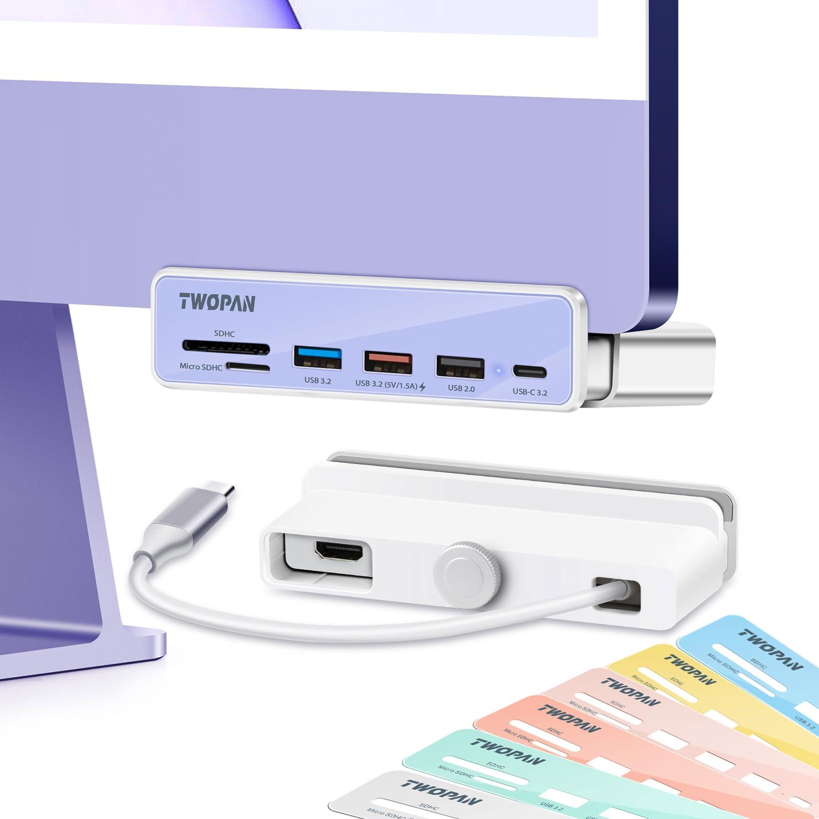 TWOPAN USB C Hub Multiport Adapter for iMac M4/M3/M1, 7-in-1 iMac 2024/2023 Docking Station - 4K HDMI, USB 3.2 Ports, SD/Micro SD Card Reader, 7 Color Panels