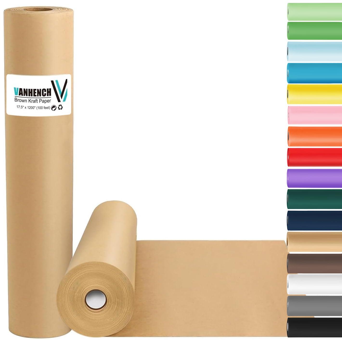 Vanhench Brown Wrapping Paper, Craft Kraft Paper 17.5"x 1200"(100') for Gift Wrapping Bulletin Board Arts & Crafts, Bouquet Flower Table Covering Poster Packing Shipping Moving Supplies 70GSM 50LB