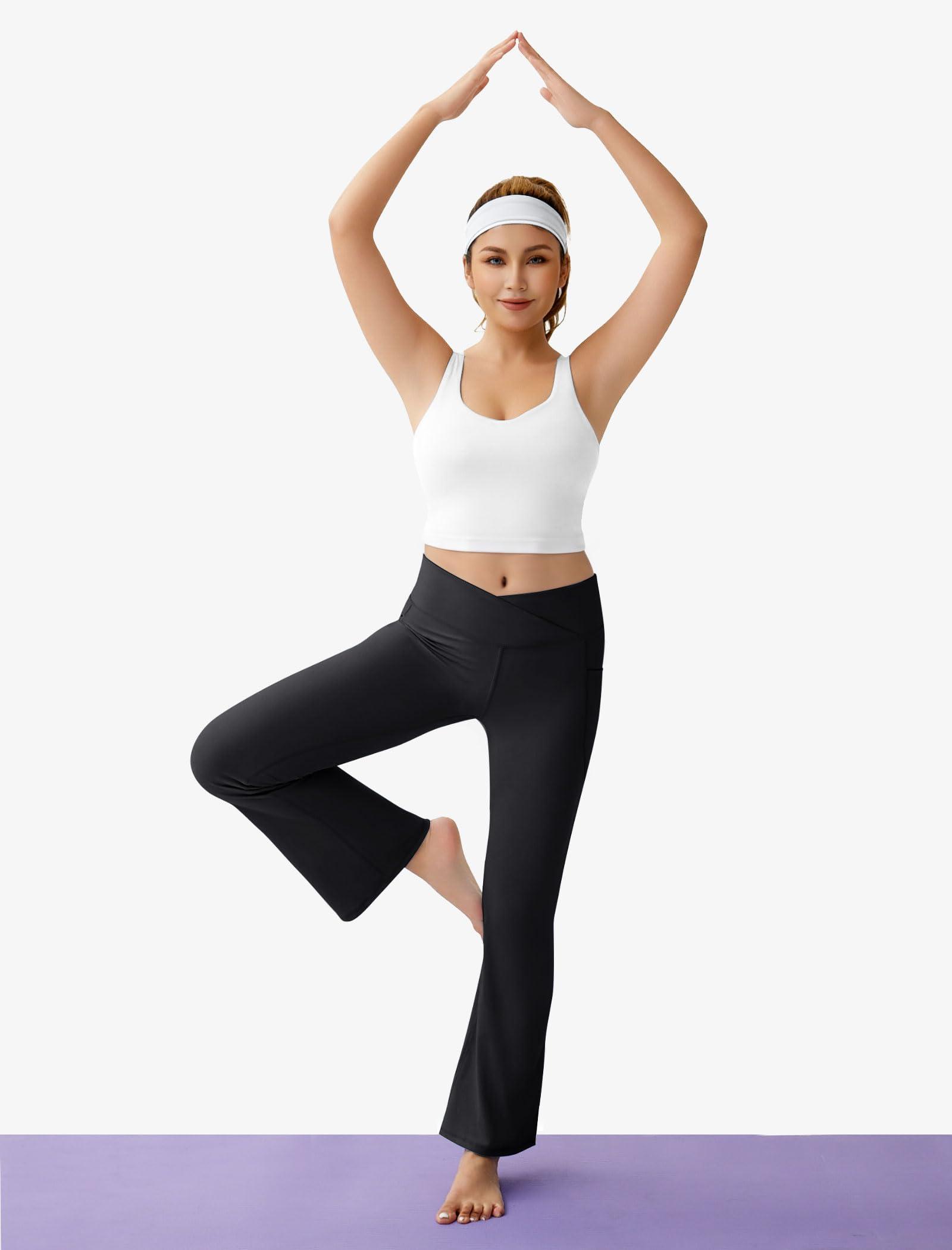 COPYLEAF Women's Flare Yoga Pants with Pockets-V Crossover High Waisted Bootcut Yoga Leggings-Flare Workout Gym Leggings - Image 2