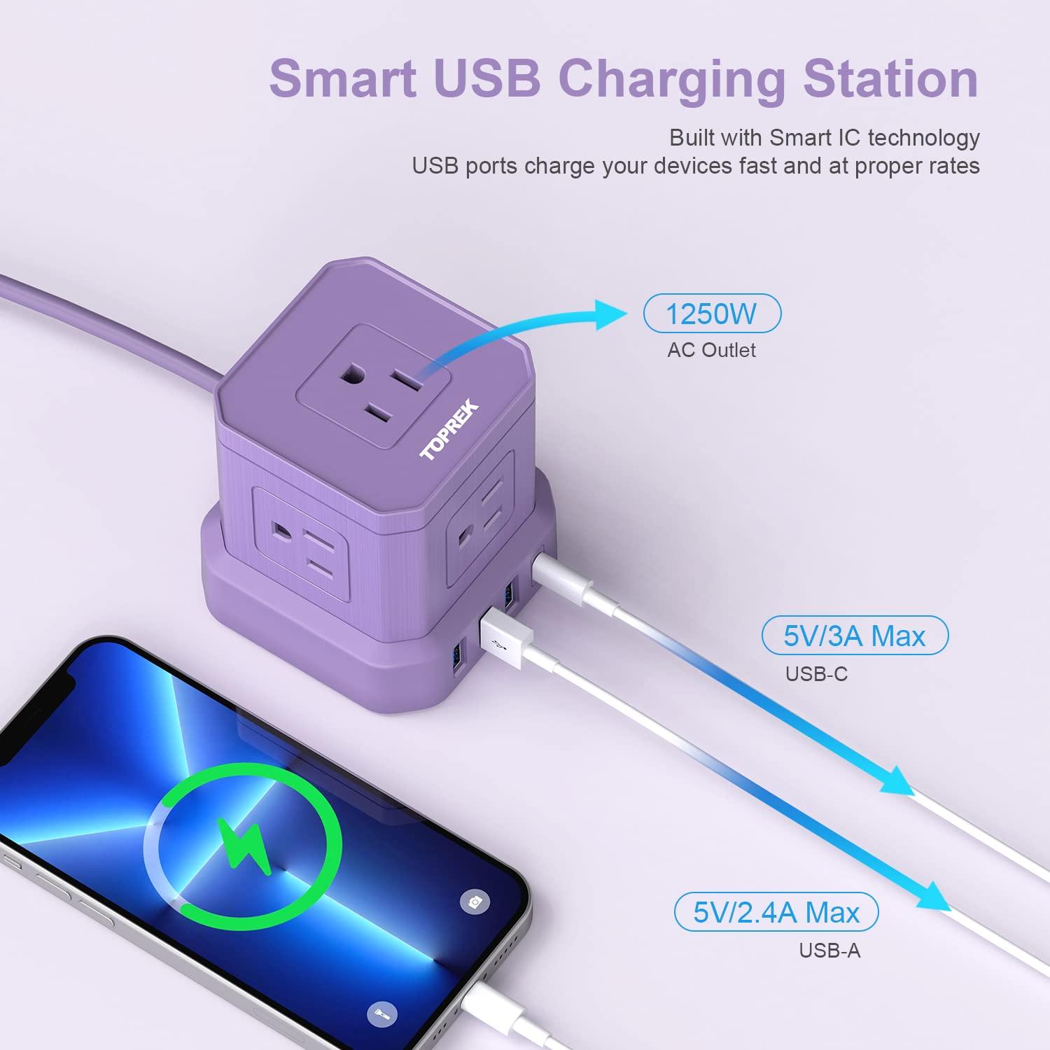 Power Strip with USB, TOPREK 10 FT Extension Cord with Flat Plug, 5 AC Outlet 4 USB, Compact Desk Charging Station for Home Office, Dorm, Hotel, Travel, 700J Surge Protection - Image 3