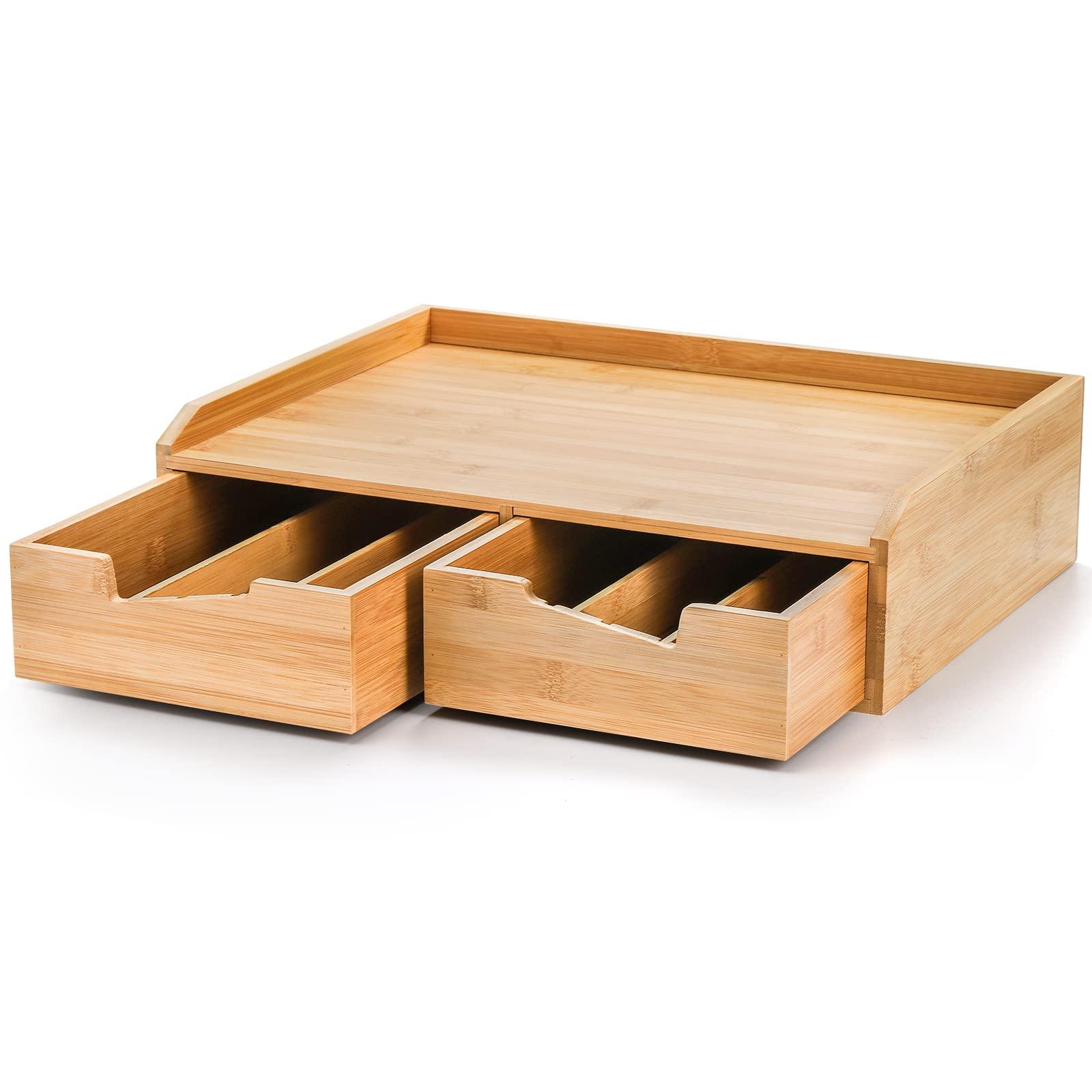 SOUJOY Bamboo Drawer Organizer for Coffee Pod, K Cup Organizer for Counter, Tea Bag Storage Organizer with Drawer and Side Storage Box for Kitchen Office Coffee Bar - Image 4