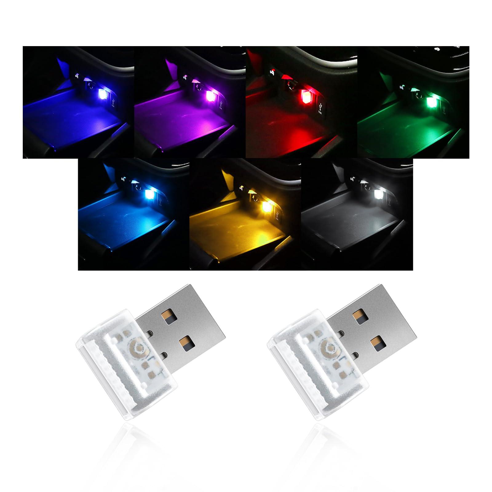 Suvnie 2PCS USB LED Car Interior Atmosphere Lamp, Mini Portable Night Ambient Lighting Kit, Plug in Automotive Interface Decor Light, Universal Vehicle Interior Lamp Accessories