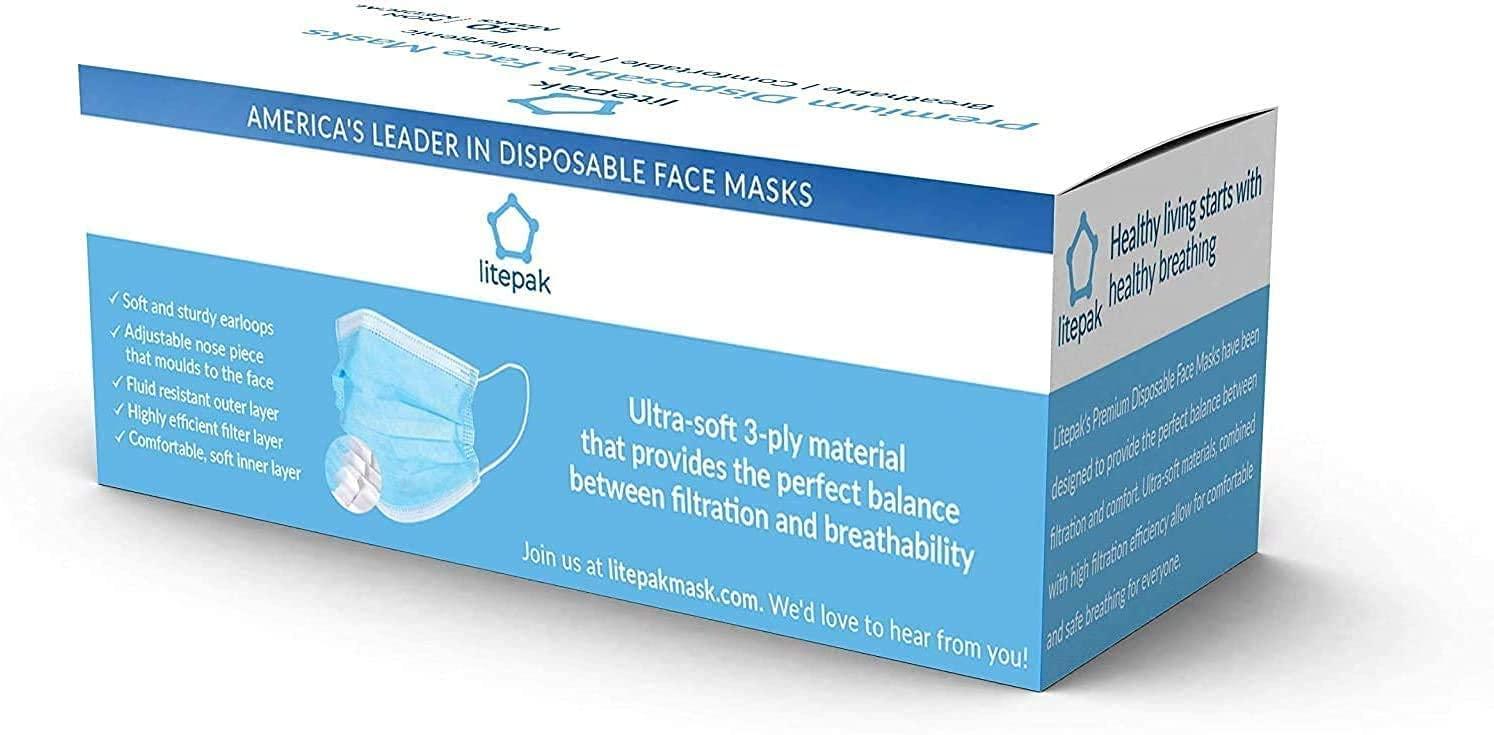 Litepak 2000pcs Disposable Face Masks Black 3-Ply Adult Mask Nose Wire Protection - Breathable Protective Face Covering - Image 6
