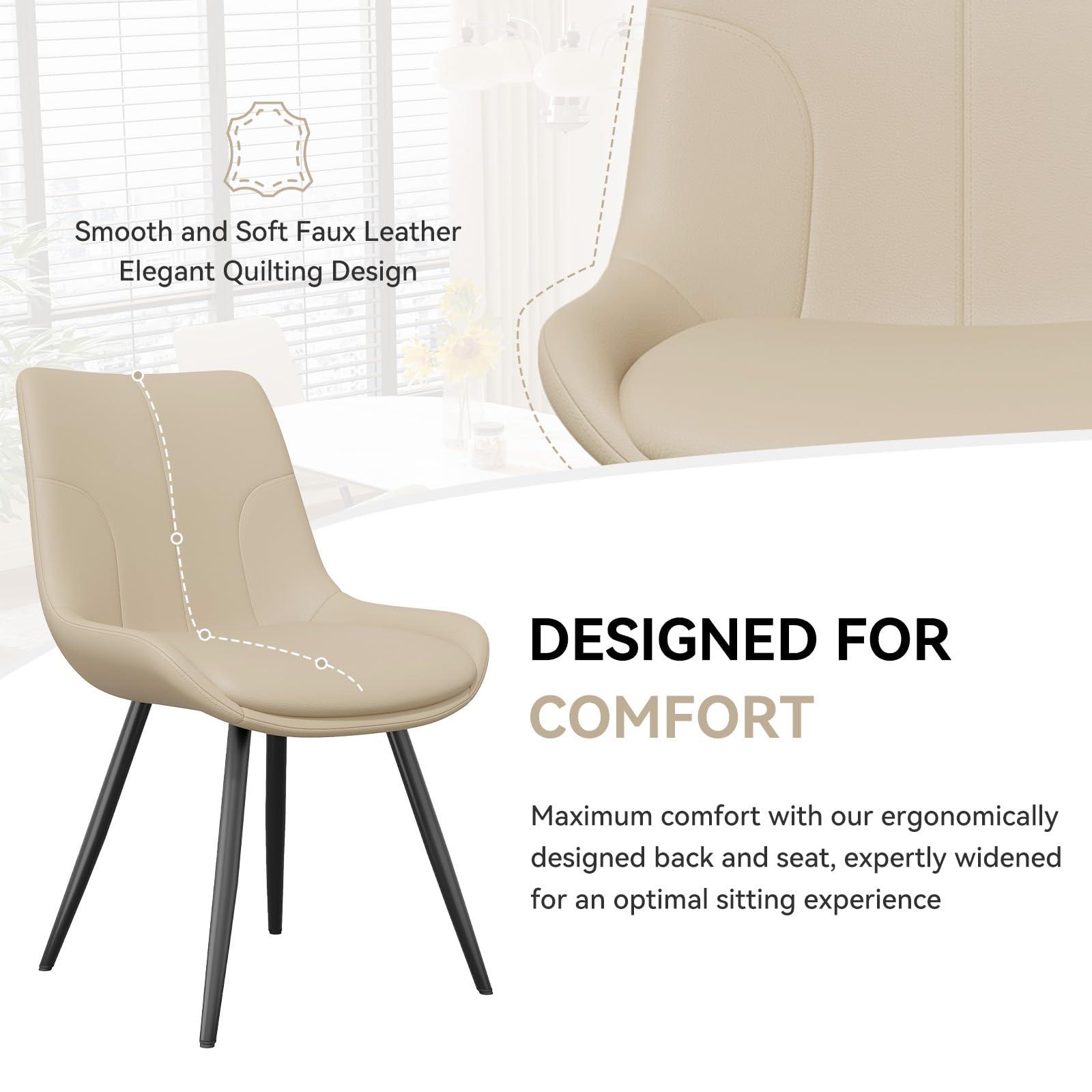 Daluvenix Upholstered Dining Chairs Set of 4, Modern Faux Leather Dining Room Chairs with Thick Cushion and Metal Legs, Kitchen Chairs with Back for Dining Room, Khaki - Image 5