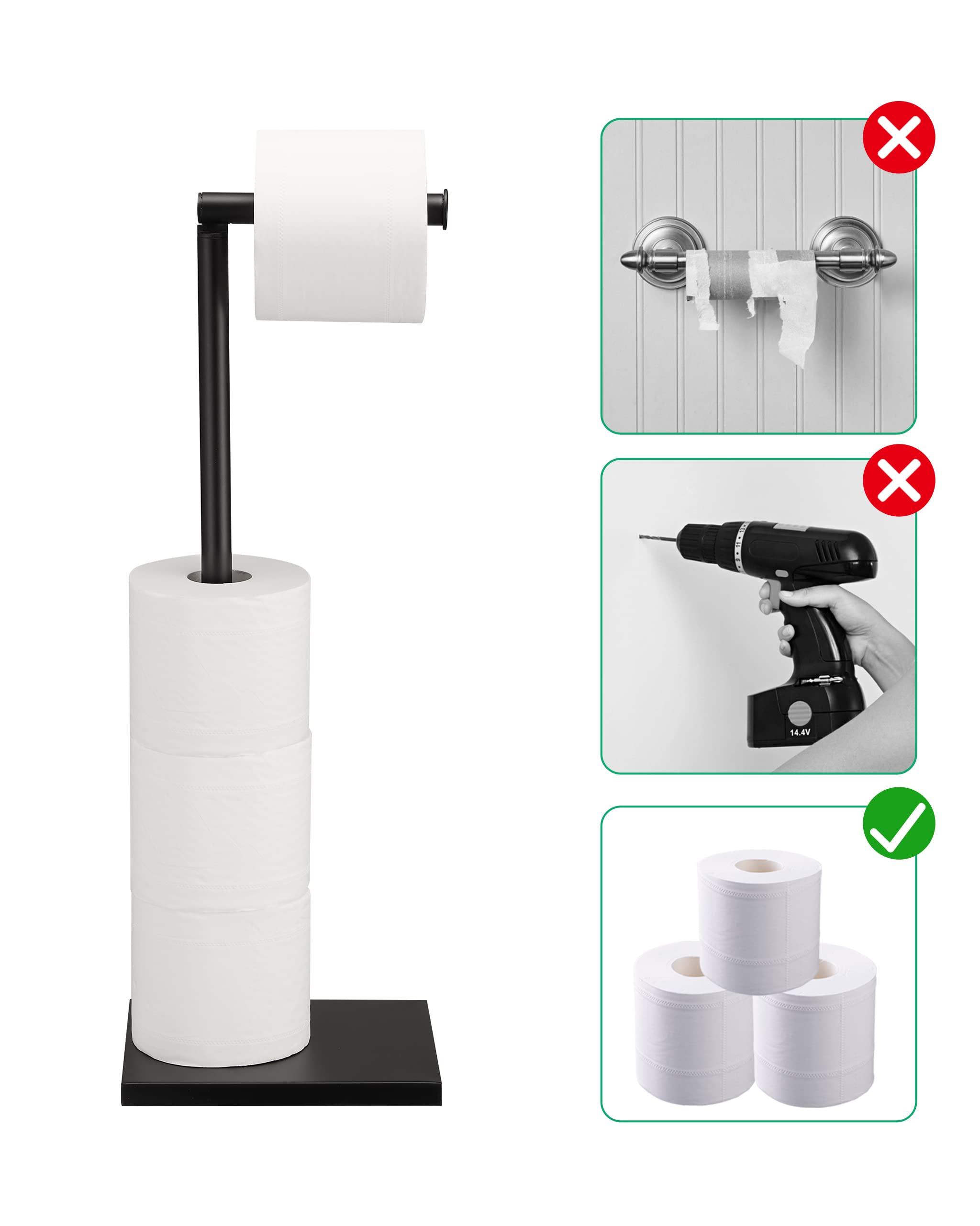 Free Standing Bathroom Toilet Paper Holder Stand with Reserve, Stainless Steel Pedestal Tissue Roll Holder, Black DECLUTTR - Image 7