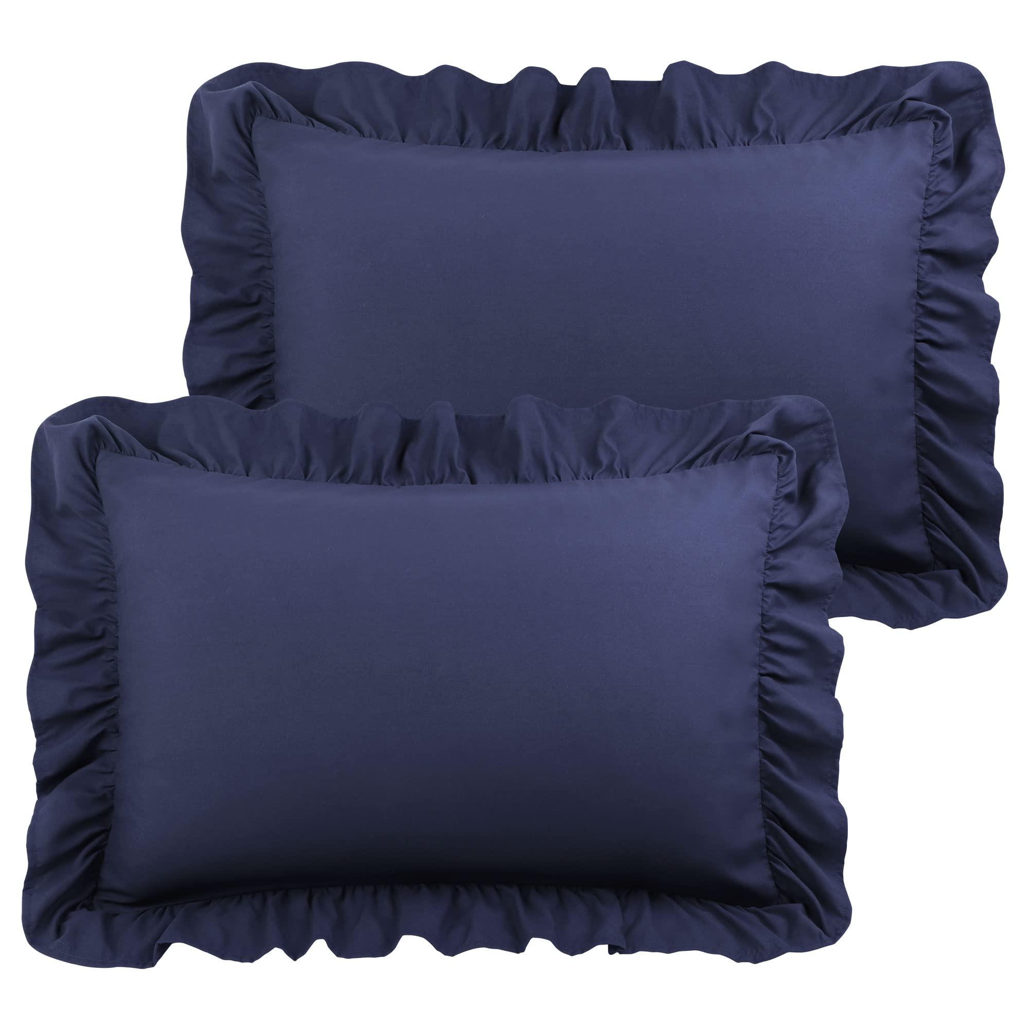 PiccoCasa Ruffled Pillow Shams Set of 2, Soft Breathable Pillow Covers with Envelope Closure, 100% Brushed Microfiber Pillow Case Standard Navy Blue
