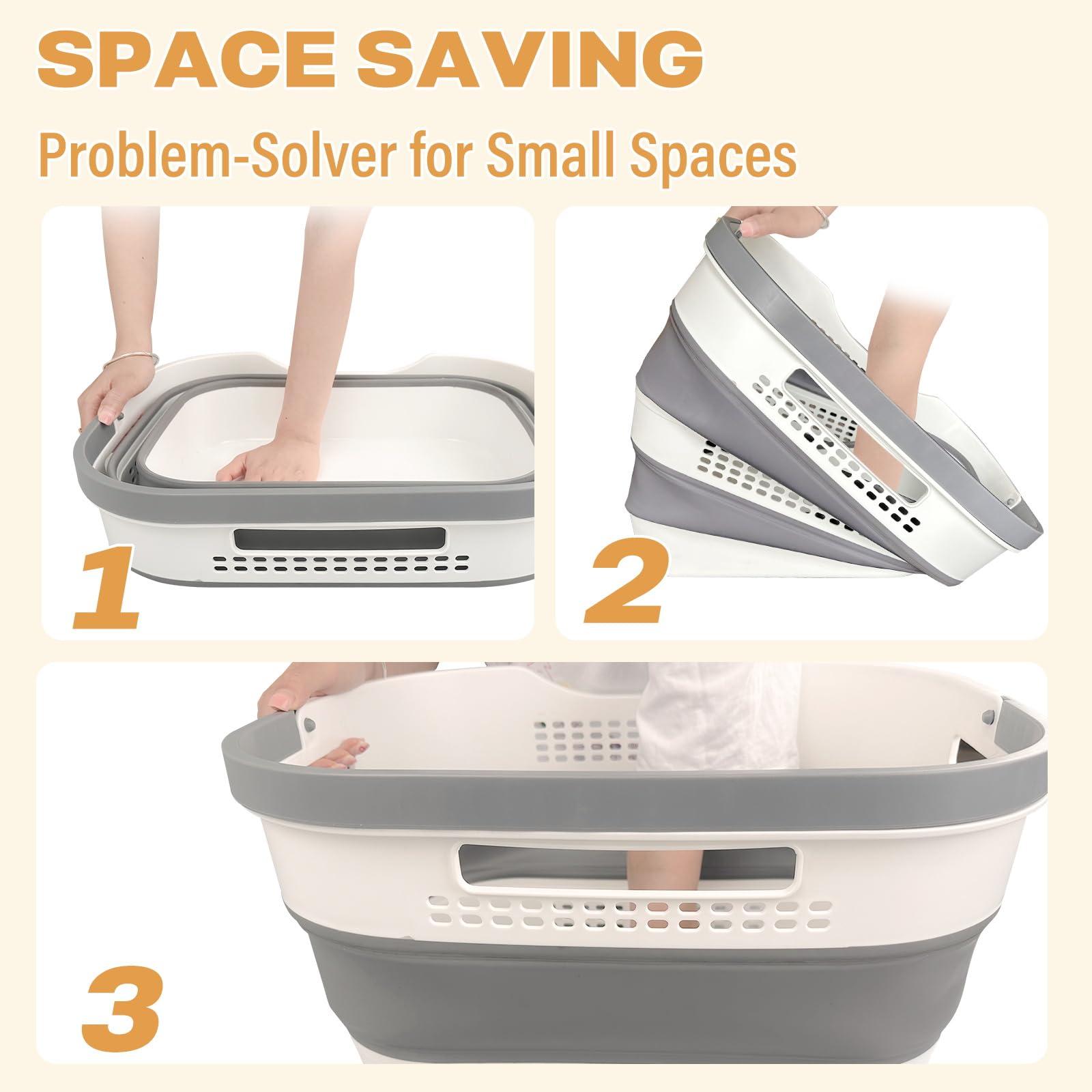OOAMBB 43L+43L Collapsible Laundry Baskets plastic, Pop Up Laundry hamper/Storage Container, Foldable Laundry Basket with Handles, Durable,Space Saver (Grey, 2 Packs) - Image 7