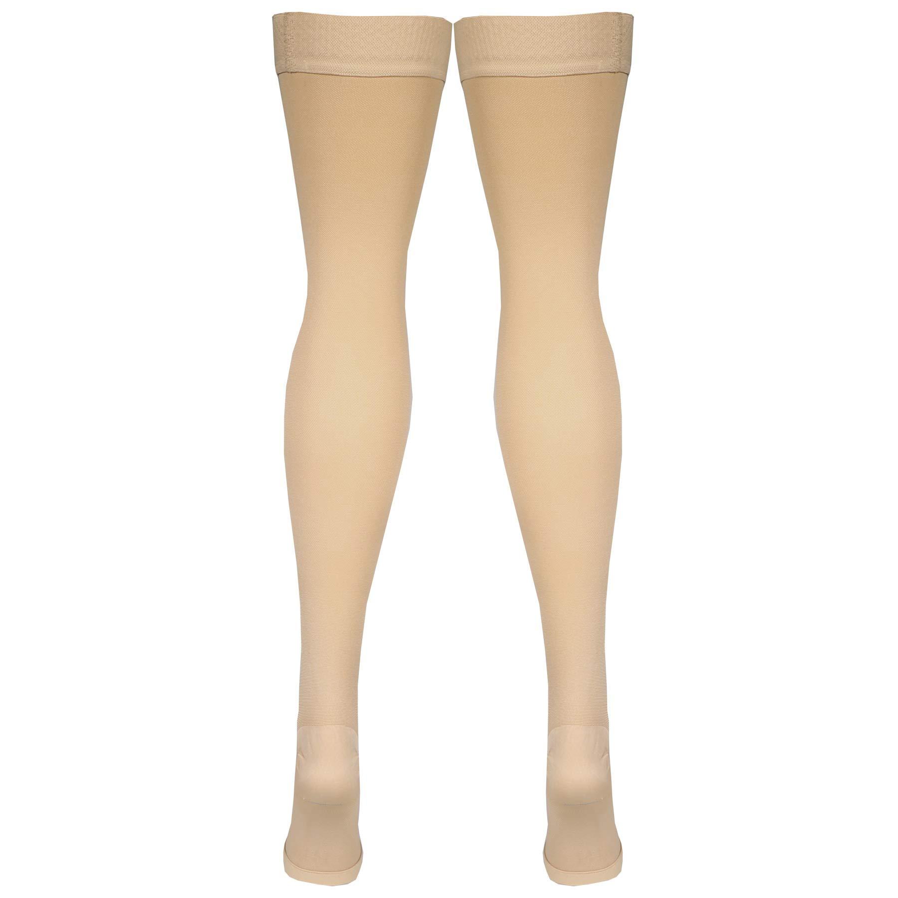 Amazon Basic Care Medical Compression Stockings, 20-30 mmHg Support, Women & Men Thigh Length Hose, Open Toe, Beige - Image 8