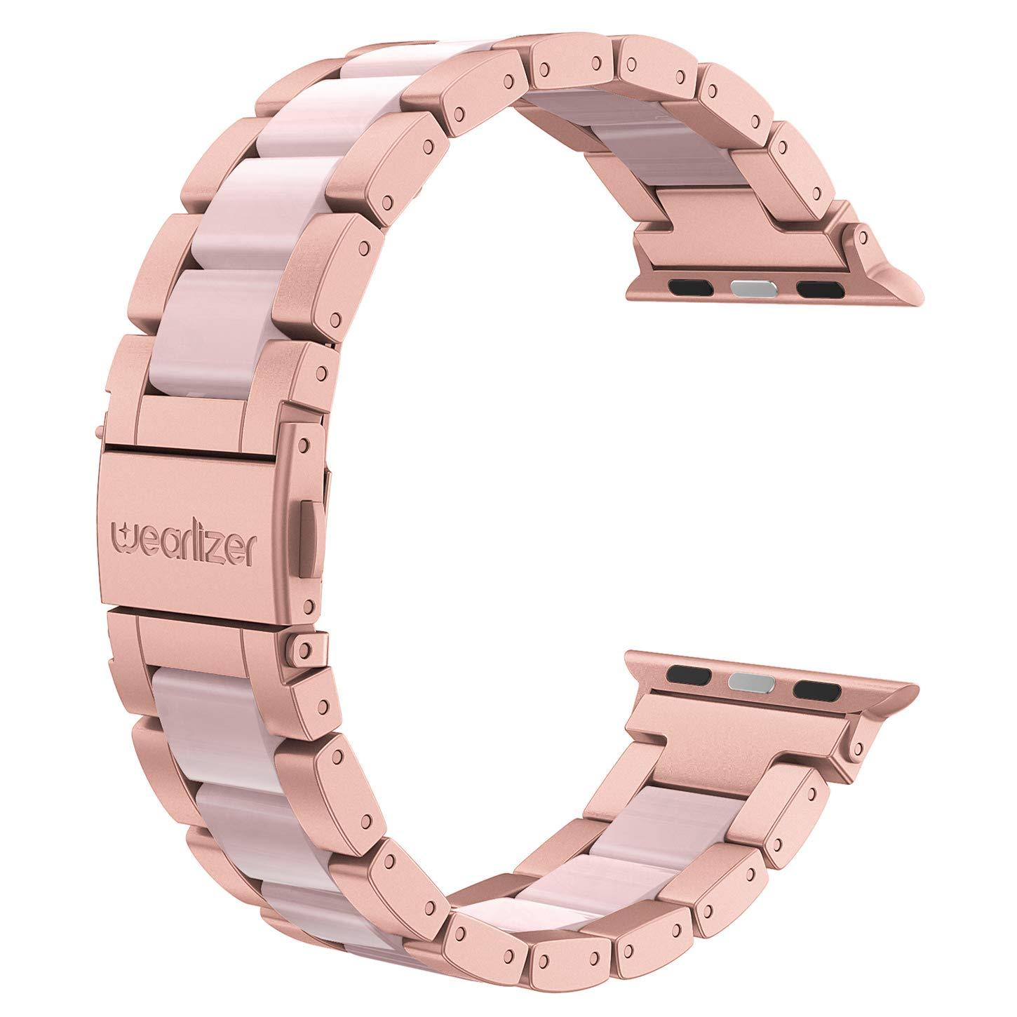 Wearlizer Rose Pink Compatible with Apple Watch Band 38mm 40mm 41mm Womens Mens Replacement, Stainless Steel Strap Fashion Resin Wristband Sleek Bracelet Metal iWatch Ultra2/SE/10/9/8/7/6/5/4/3/2/1