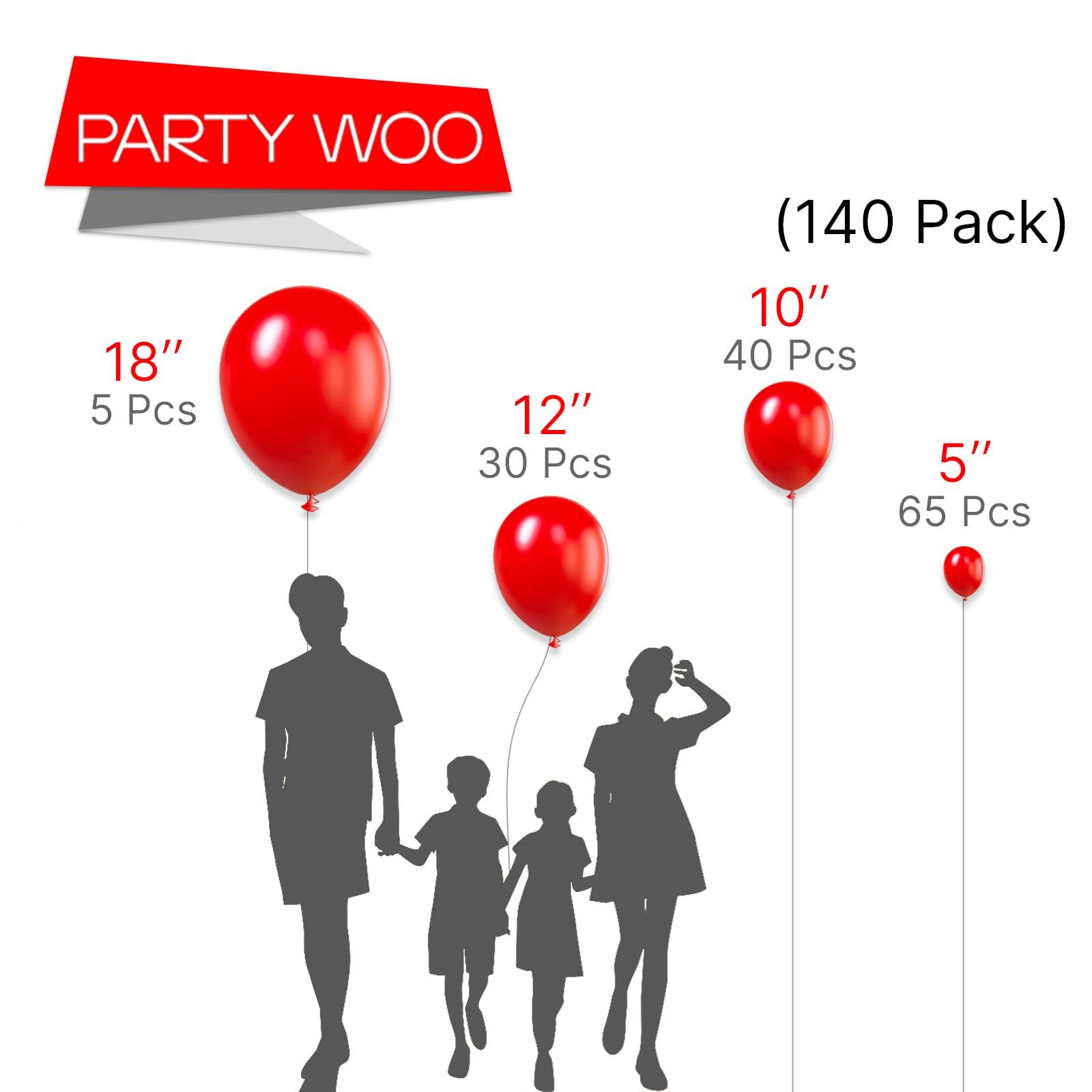 PartyWoo Red Balloons, 140 pcs Matte Different Sizes Pack of 18 Inch 12 Inch 10 Inch 5 Inch Latex Balloons for Balloon Garland or Arch, Birthday Party Decorations, Red-Y57 - Image 2