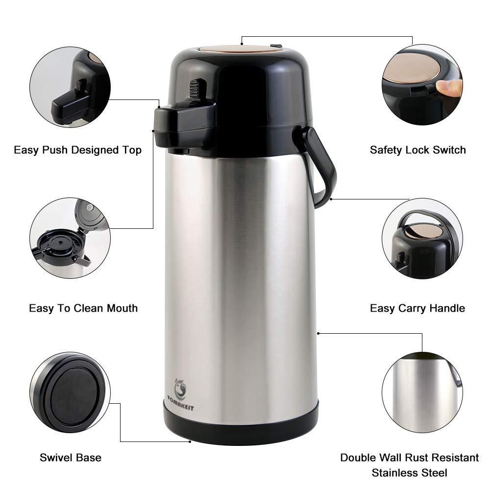 Airpot Coffee Carafe for Keeping Hot,102oz/3L Coffee Dispenser Thermal with Pump,Insulated Stainless Steel Hot Beverage Dispenser for Parties,Thermal Carafe for Hot Drinks Water Tea Chocolate - Image 3