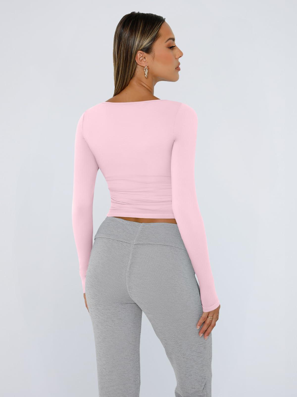 Trendy Queen Womens Long Sleeve Shirts Crop Tops Fall Fashion 2025 Square Neck Going Out Basics Tees Y2k Clothes - Image 4