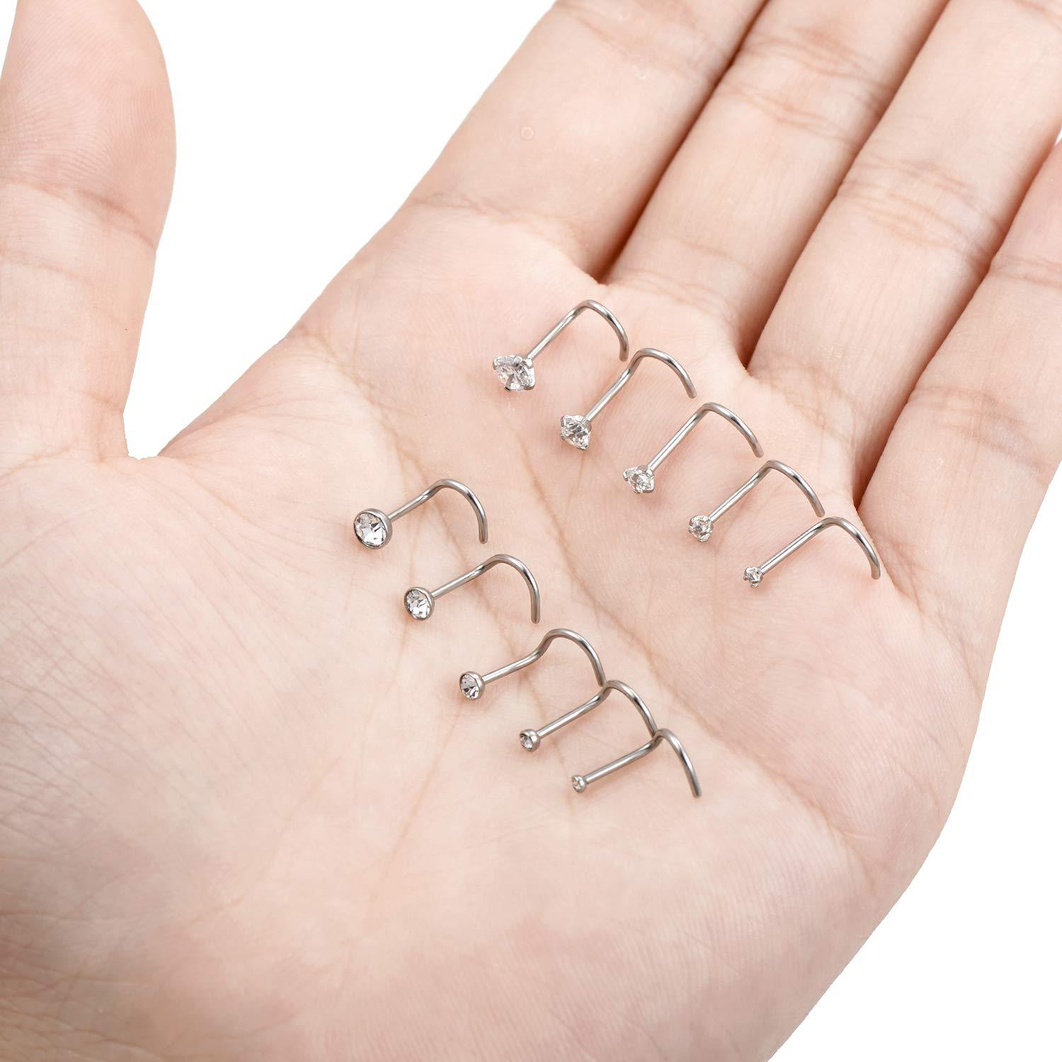 Tornito 20G 10Pcs Stainless Steel L Screw Bone Shaped Nose Studs Rings Square Round CZ Nose Ring Labret Nose Piercing Jewelry for Men Women Silver Tone 1.5mm-2mm-2.5mm-3mm-3.5mm CZ - Image 5