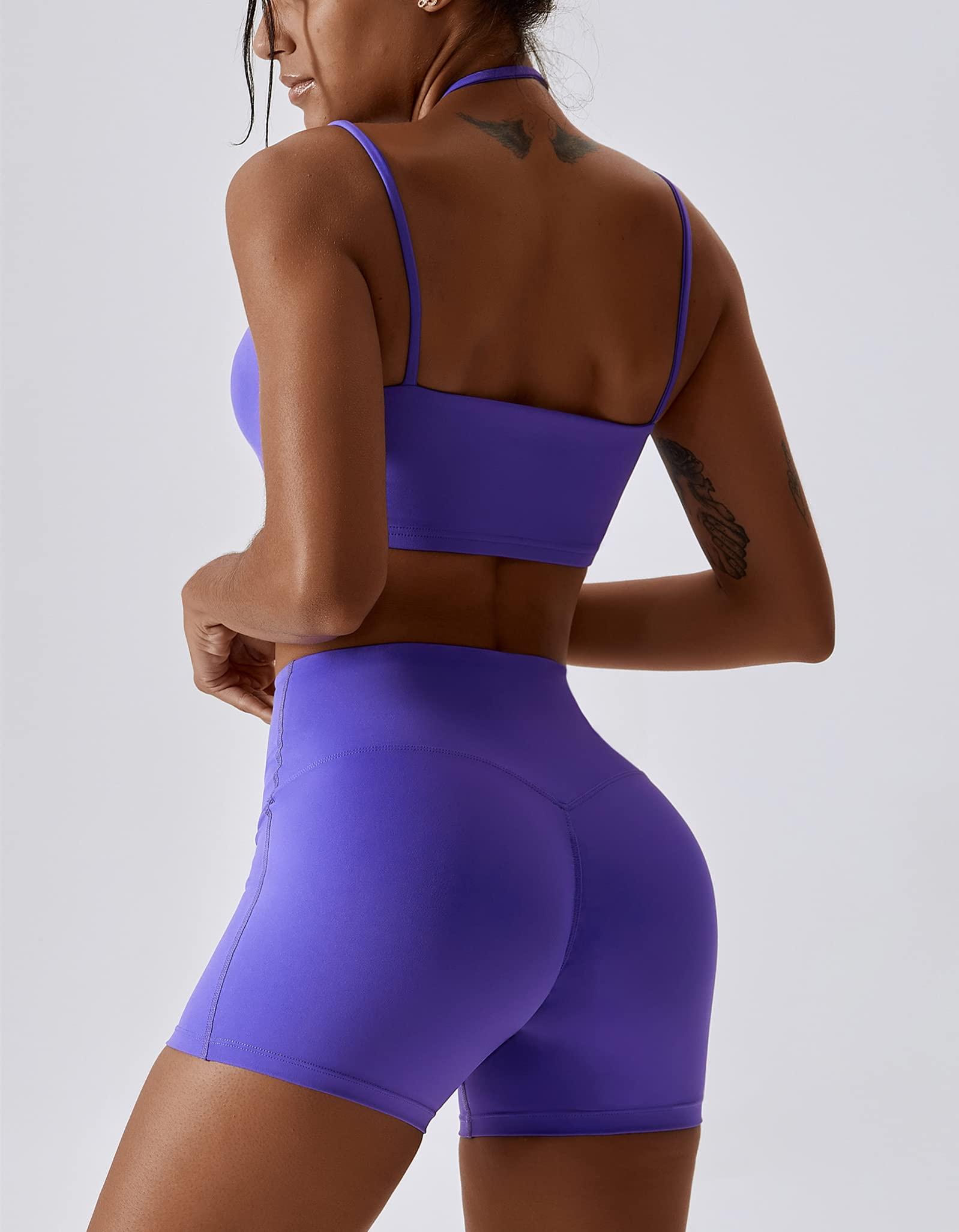 ABOCIW Workout Sets for Women 2 Piece Twist Front Halter Sports Bras High Waist Biker Shorts Exercise Gym Yoga Outfit - Image 5