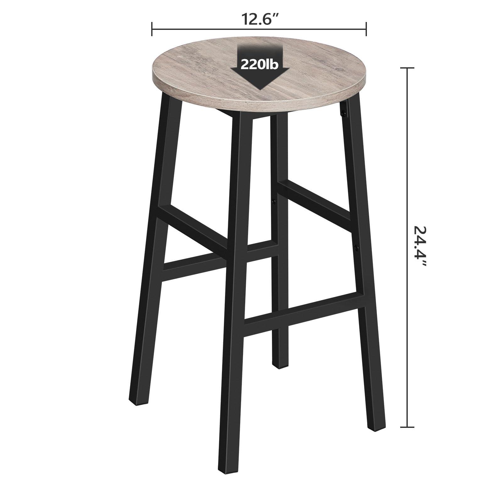MAHANCRIS Bar Stools, Set of 2 Round Bar Chairs with Footrest, 24.4 Inch Kitchen Breakfast Bar Chairs, Industrial Bar Stools, Easy Assembly, for Dining Room, Kitchen, Greige BAHG0201Z - Image 3