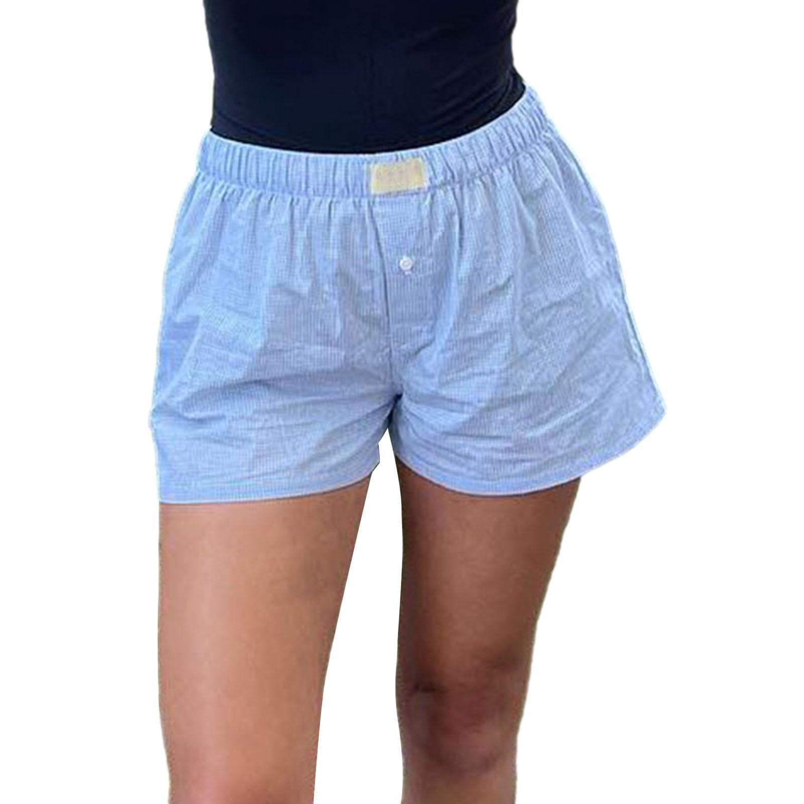 Yuemengxuan Y2k Plaid Shorts Baggy Boxer Shorts for Women Elastic Waist Casual Lounge Bottom Gingham Pajama Shorts Sleepwear