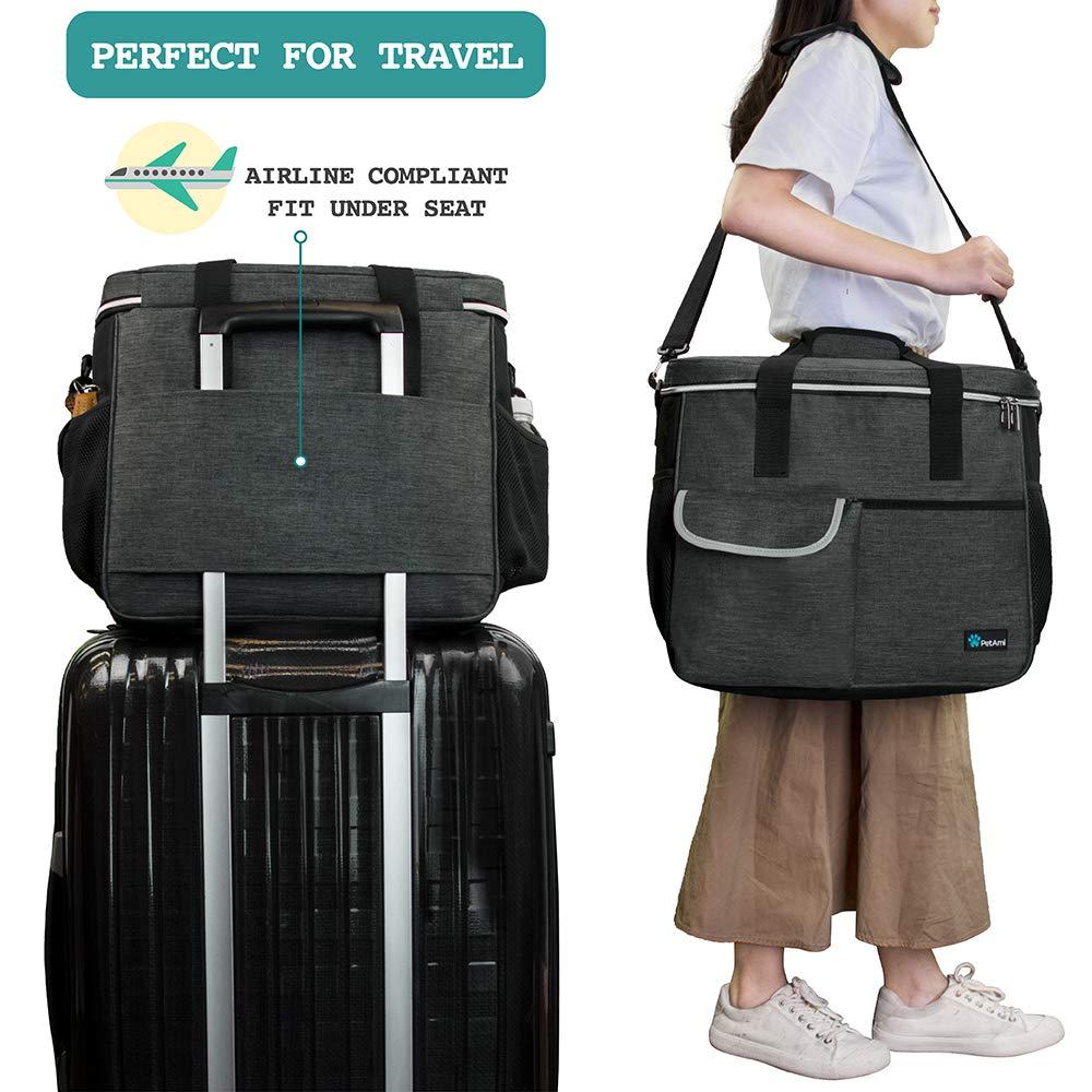 PetAmi Dog Travel Bag - Organizer with Food Container and Bowls, Supplies for Weekend Camping, Cat Diaper Bag (Charcoal, Large) - Image 5