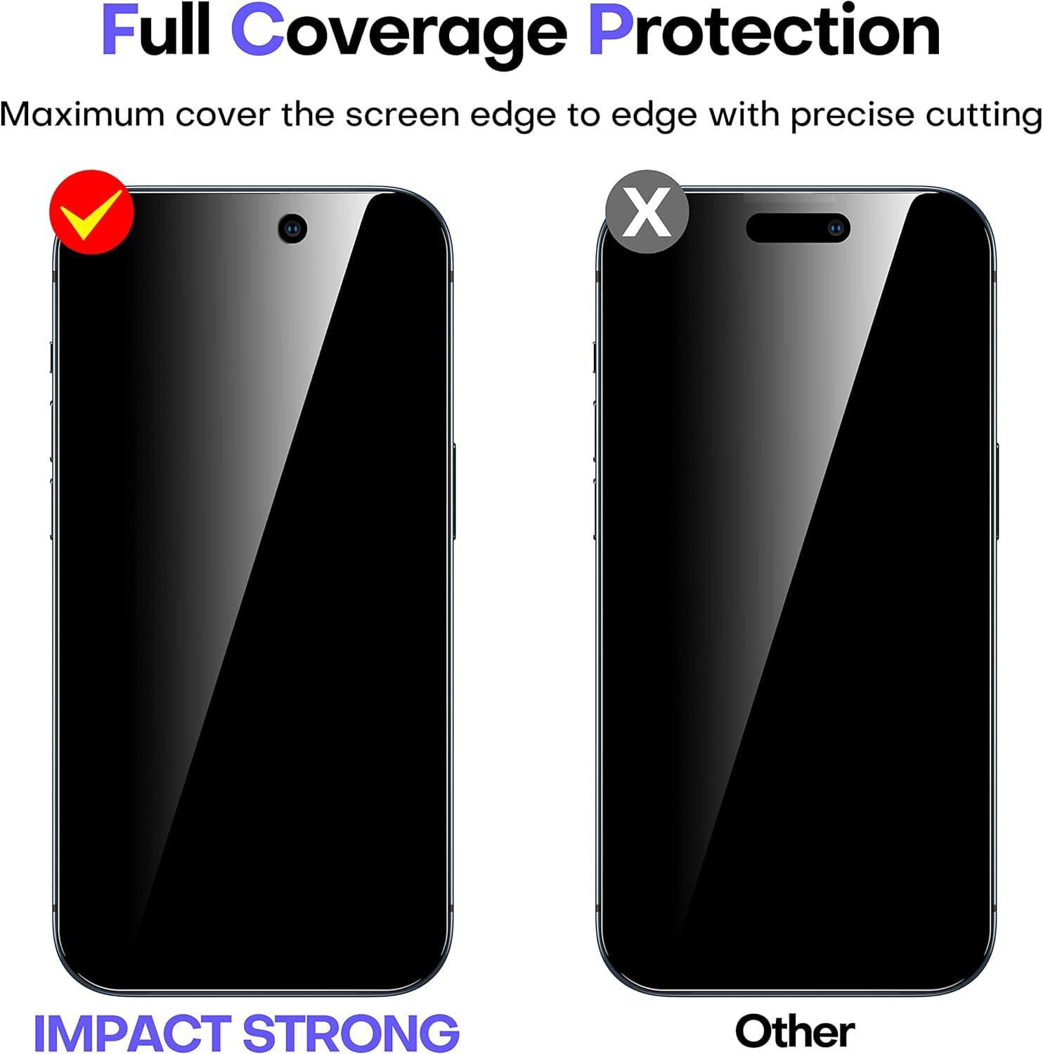 ImpactStrong Privacy Glass Screen Protector for iPhone 15 Pro [6.1 Inch] Anti-Scratch Tempered Glass Screen Protectors with [Easy Install Kit] [9H Hardness], Case Friendly - 2 Pack - Image 3