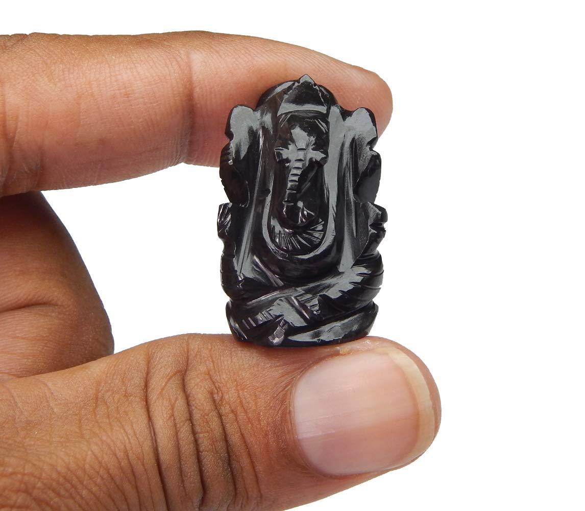 Myhealingworld Natural Black Agate Gemstone Ganesha Statue Sculpture Sign of Success and Good Luck.