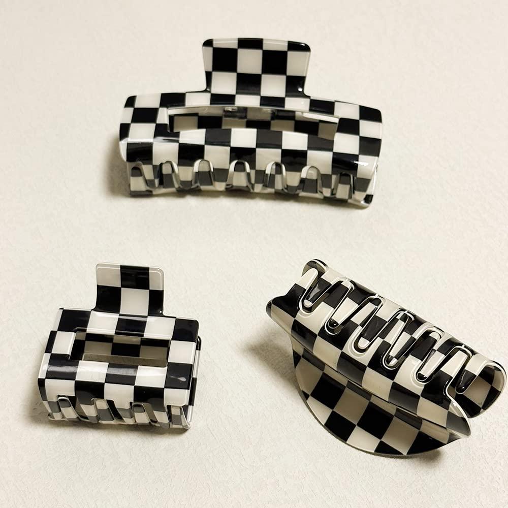 Bmobuo Vintage Checkered Y2K Hair Barrettes, Aesthetic 3Pcs Claw Clips for Women and Girls - Image 2