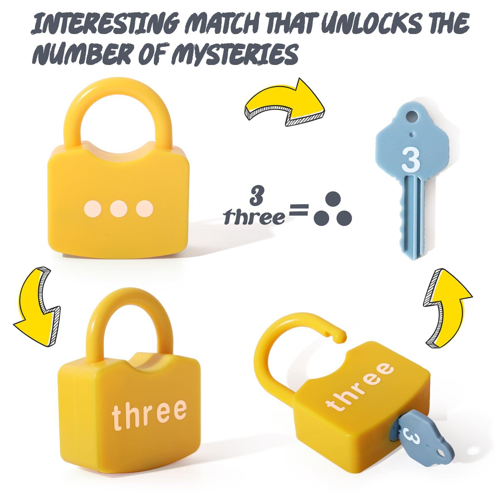 Dinhon Kids Learning Locks with Keys Numbers Matching & Counting Montessori Educational Toys for Ages 3 yrs+ Boys and Girls Preschool Games Gifts - Image 4