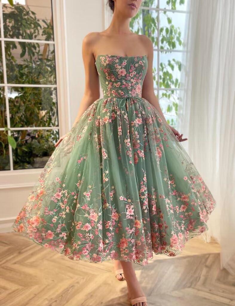 Yuxin Puffy Sleeve Flower Prom Dresses for Women 2025 Long Embroidered Tulle Lace Formal Evening Party Gowns with Pocket 869 - Image 3