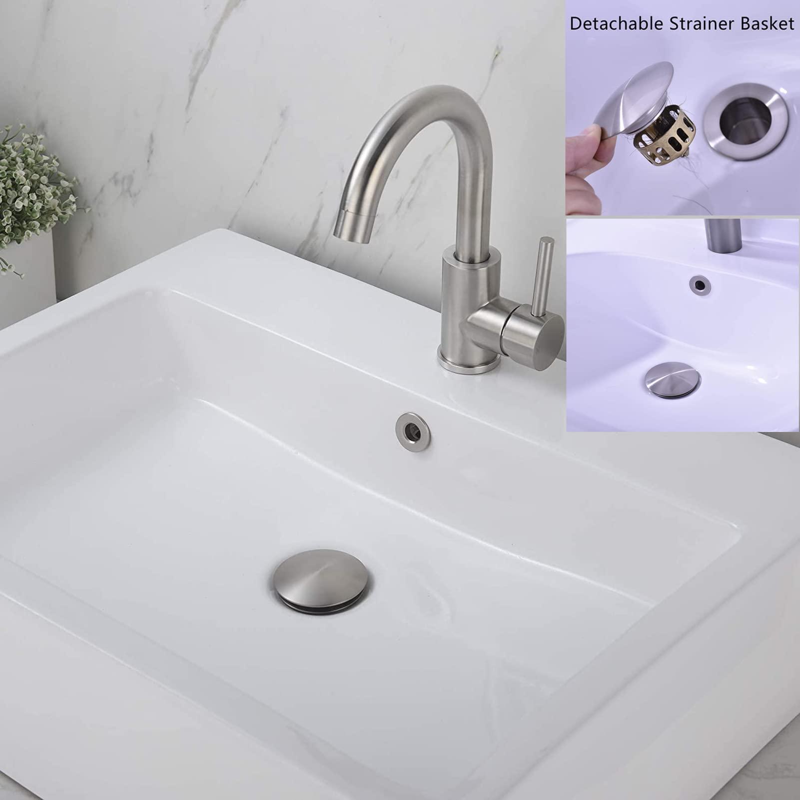 Rockgoya Bathroom Sink Drain,Drain Stopper Bathroom Sink with Overflow,Pop Up Drain Assembly with Detachable Strainer Basket,Built-in Anti-Clogging Strainer,Stainless Steel Brushed Nickel - Image 6