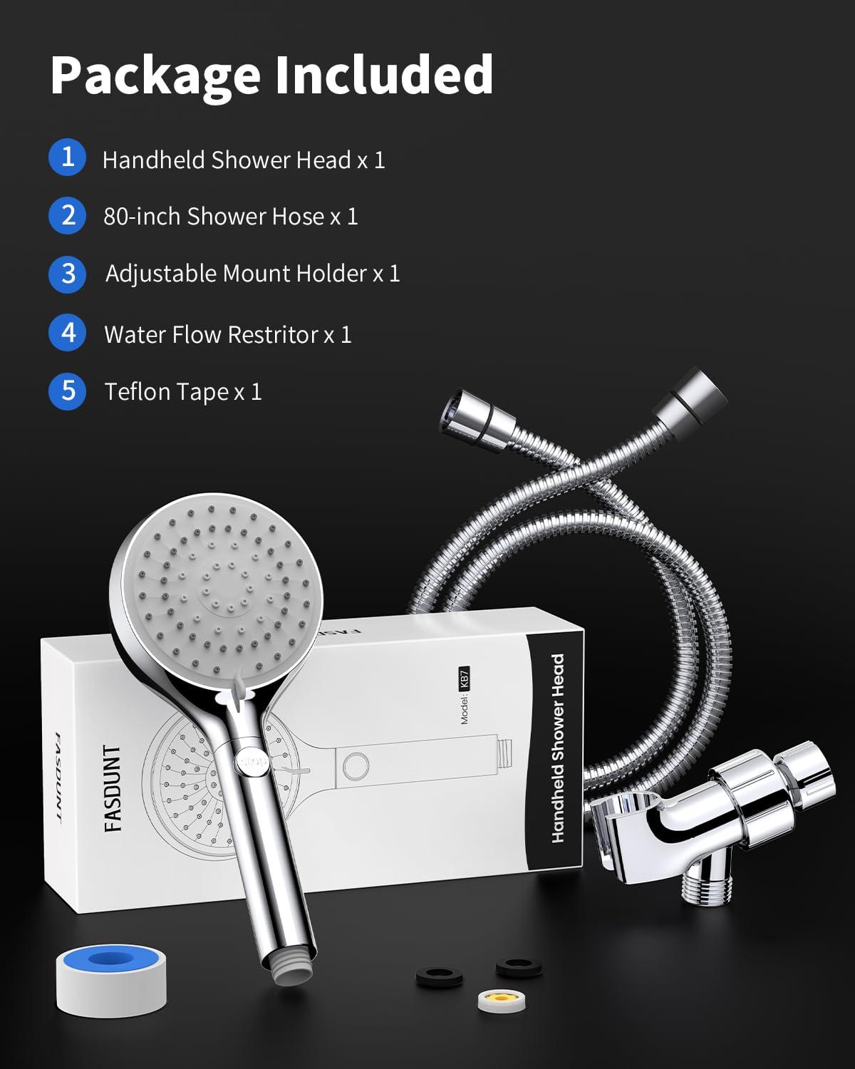 FASDUNT Shower Head with Handheld, High Pressure Handheld Shower Head with 80" Extra Long Stainless Steel Hose & Adjustable Bracket, Showerhead with ON/OFF Switch for Pets Bath - Image 9