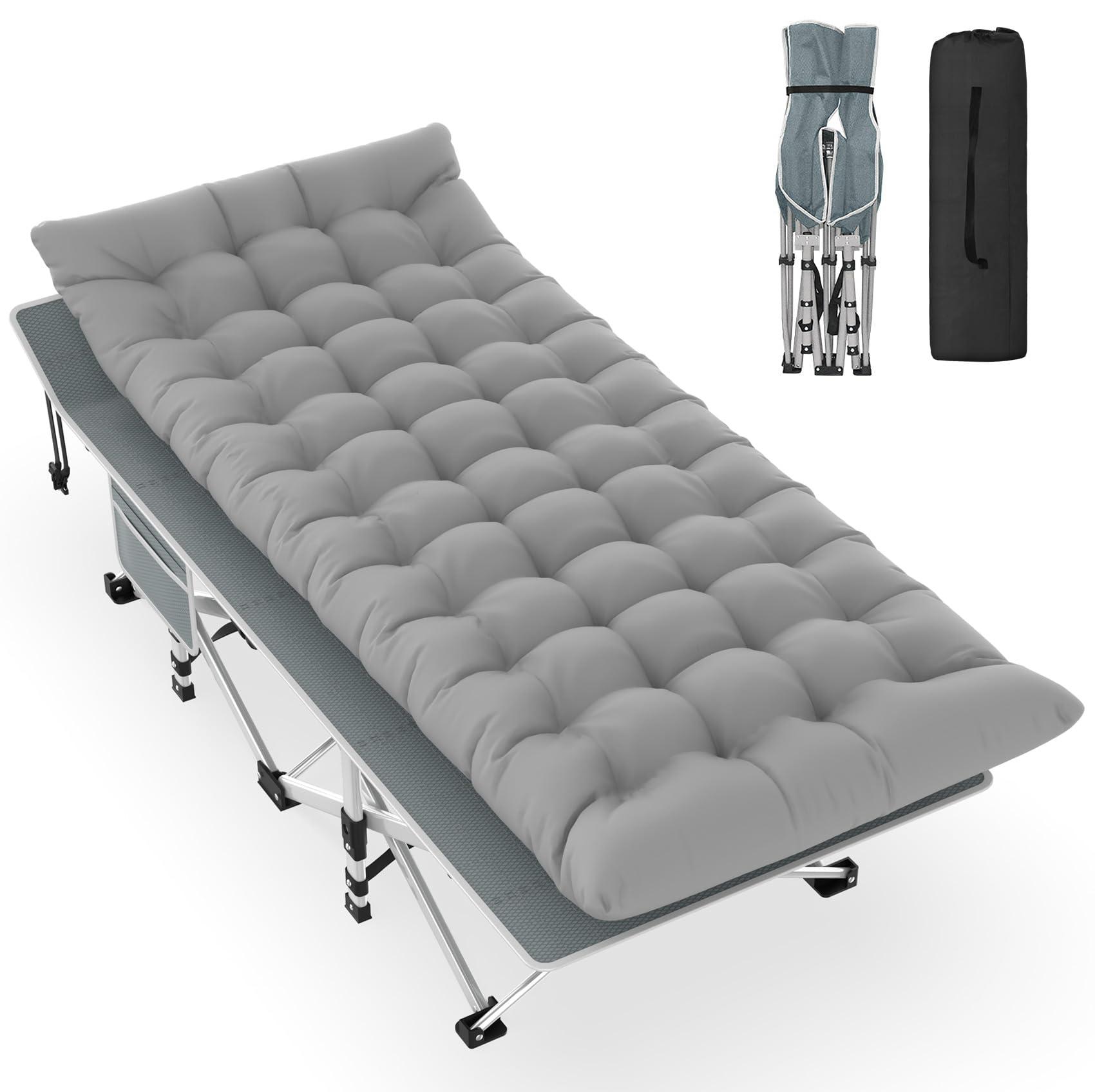 Slendor Camping Cot, Folding Camping Cots for Adults with Mattress, Portable Camping Bed, Sleeping Cot with Pillow & Carry Bag for Office Home Nap, Outdoor, Camping, Travel, Max Load 500lbs