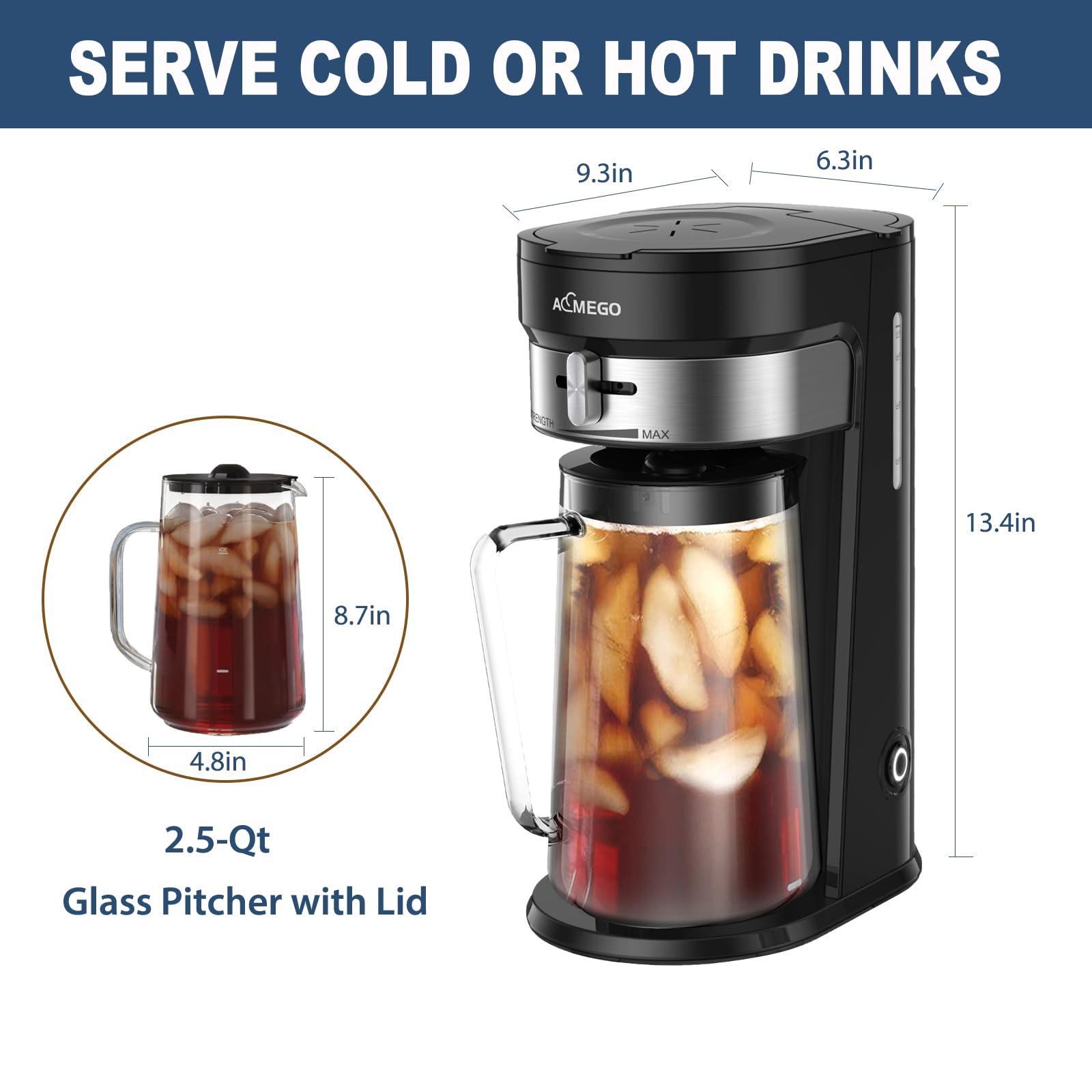 AEMEGO Iced Tea Maker, Brewing System with 2.5-quart Glass Pitcher, sliding strength selector, Stainless Steel Decoration, Reusable Filter (Black) - Image 2