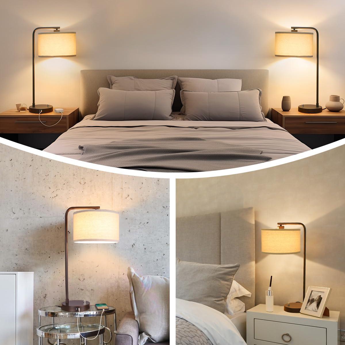 Table Lamp with USB C+A Ports, Fully Stepless Dimmable Modern Bedside Nightstand Lamp, Tall Reading Desk Lamp for Bedroom, Living Room, Study Room, Office, 9W 3000K LED Bulb Included - Image 7