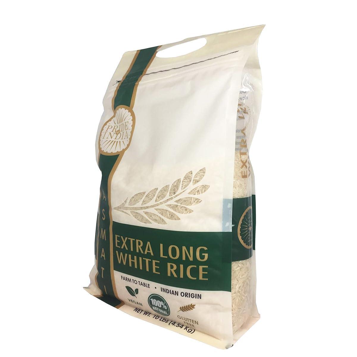 Pride Of India - Extra Long Indian Premium White Basmati Rice, 10 Pound (4.54 Kilo) Reclosable Bag - Naturally Aromatic, Aged, Flavorful, Slender, Non Sticky Grains - Great Value for Money - Image 4