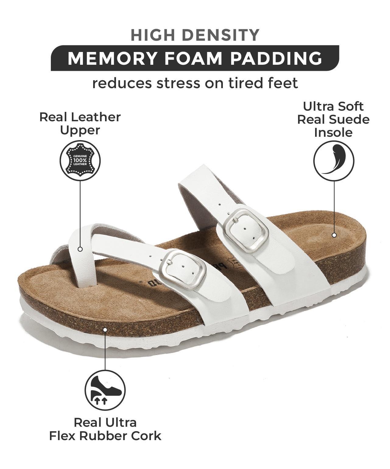 Project Cloud Genuine Leather Womens Sandals - Comfortable Cork Footbed Slides with Memory Foam Beach Essential Summer Sandals For Women 2025 (Lian) - Image 2