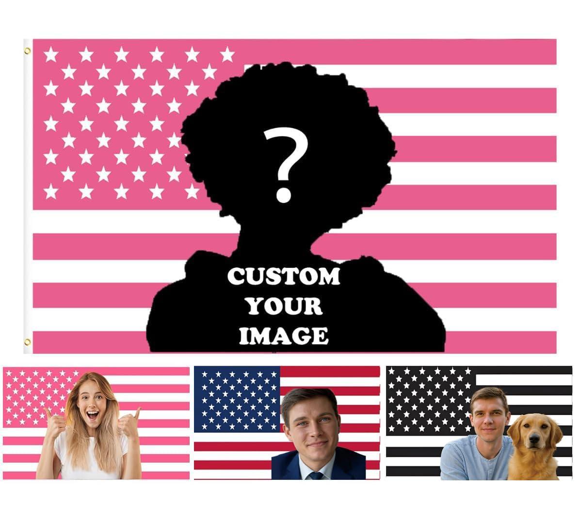 Custom Pink American Flag 3x5 FT - 100% Customizable Text/Photo/Logo, Heavy Duty Double Stitched Weatherproof Tapestry for Wall Decor, Yard, Garden & Dorm Room - Ideal for Gifts, Holidays, College Students