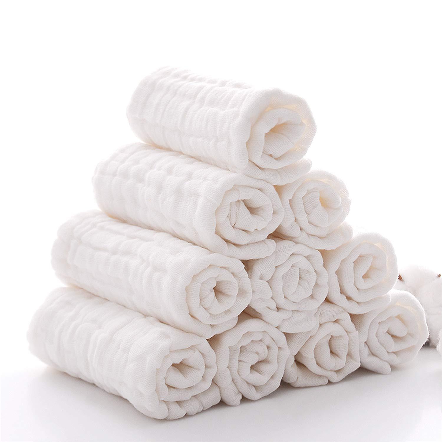 Baby Muslin Washcloths- Natural Organic Cotton Baby Wipes - Soft Newborn Baby Face Towel for Sensitive Skin- Baby Registry as Shower Gift, 10 Pack 10x10 inches By MUKIN (White) - Image 8