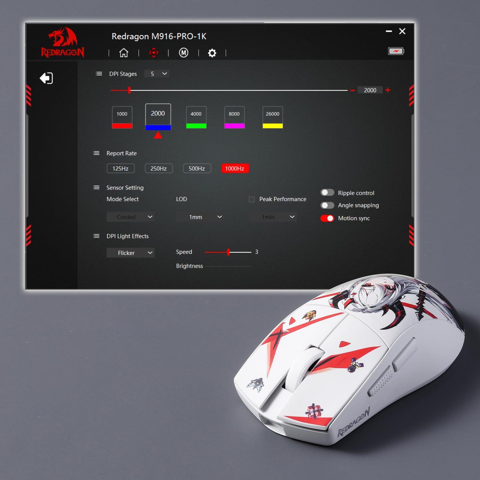 Redragon M916AK PRO 3-Mode Anime Gaming Mouse, 42G Ultra-Light 26K DPI Gaming Mouse w/Ergonomic Natural Grip Build, Full Programmable Buttons, Software Supports DIY Keybinds & DPI - Image 7